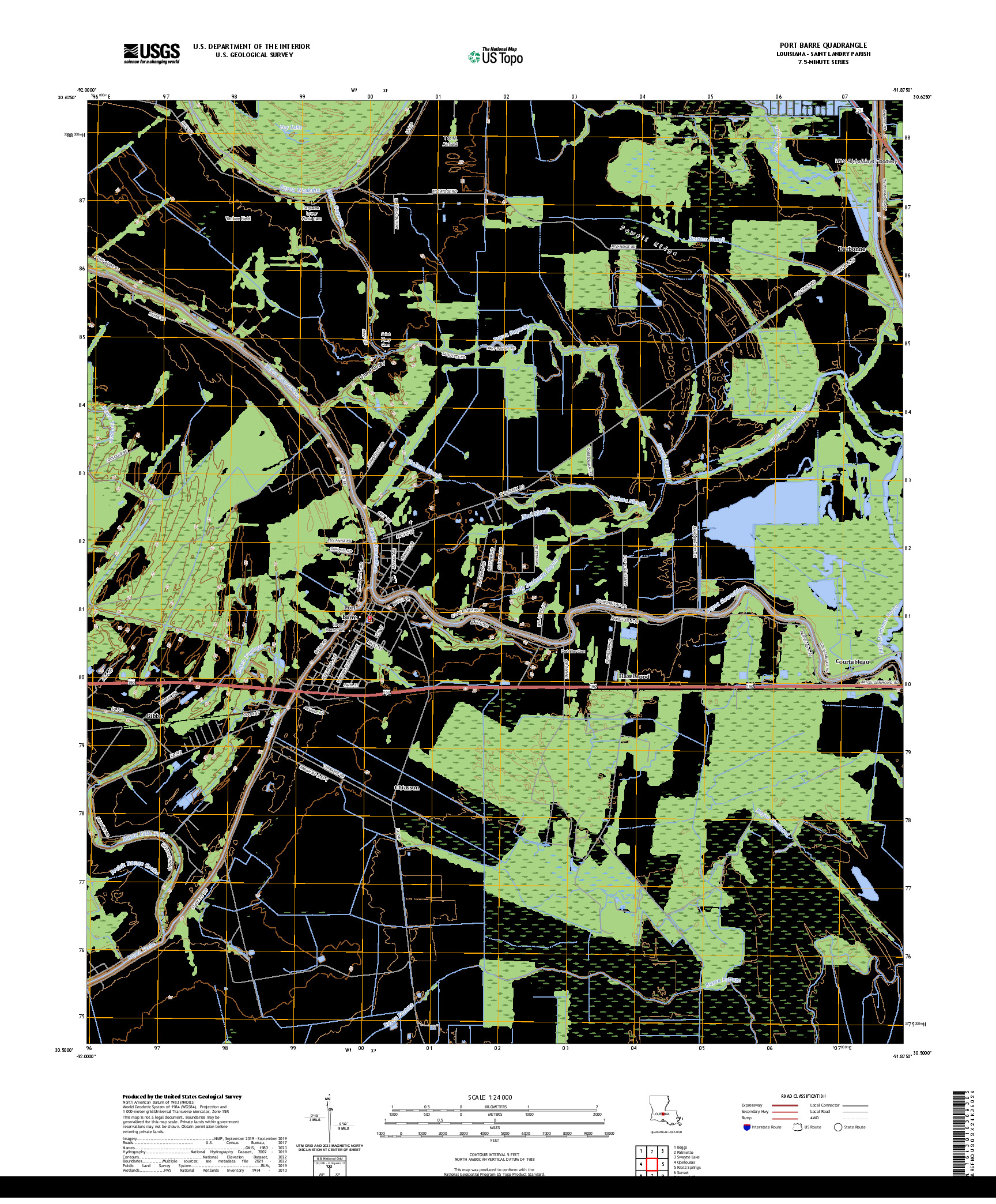 US TOPO 7.5-MINUTE MAP FOR PORT BARRE, LA