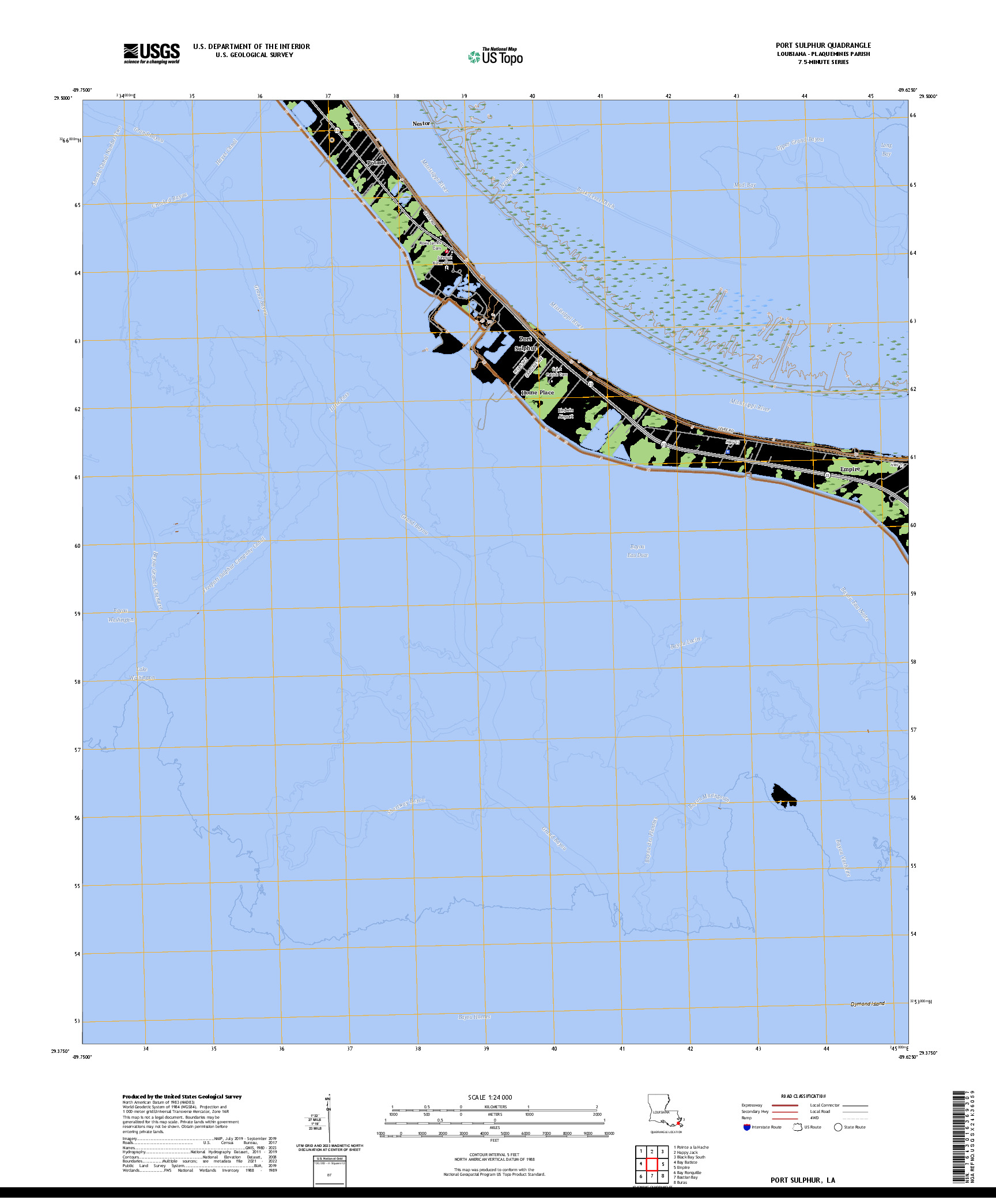 US TOPO 7.5-MINUTE MAP FOR PORT SULPHUR, LA