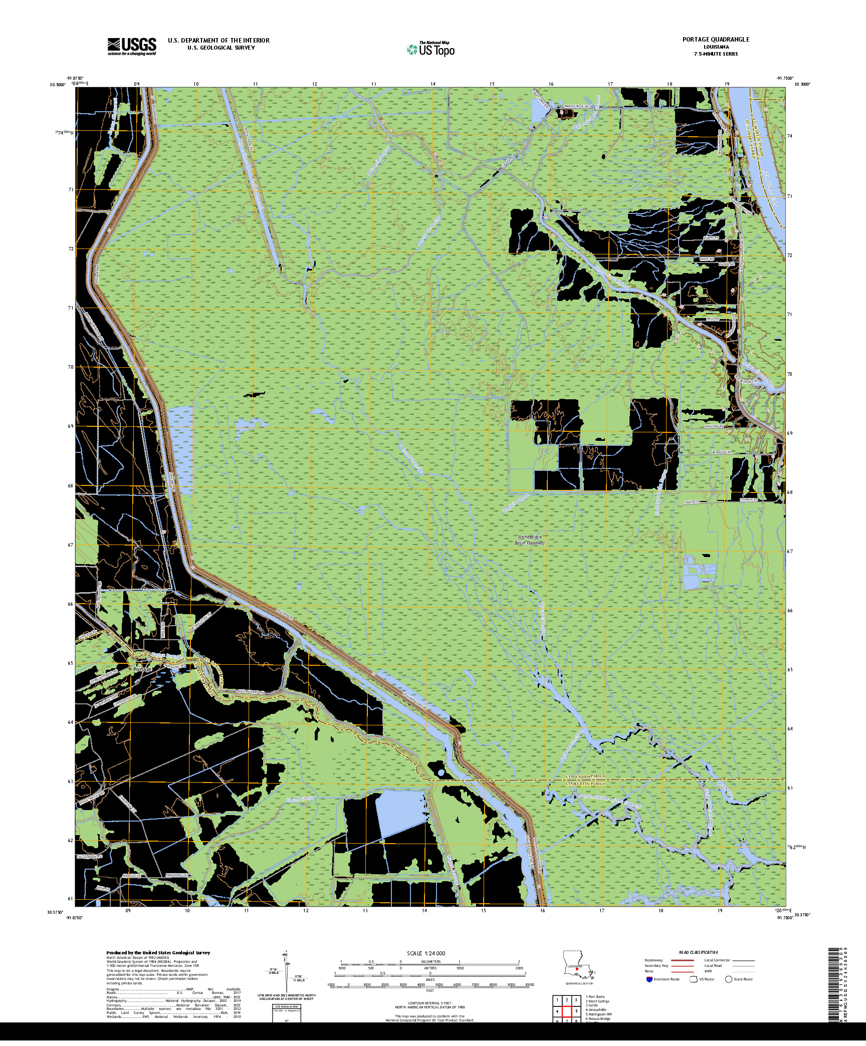 US TOPO 7.5-MINUTE MAP FOR PORTAGE, LA