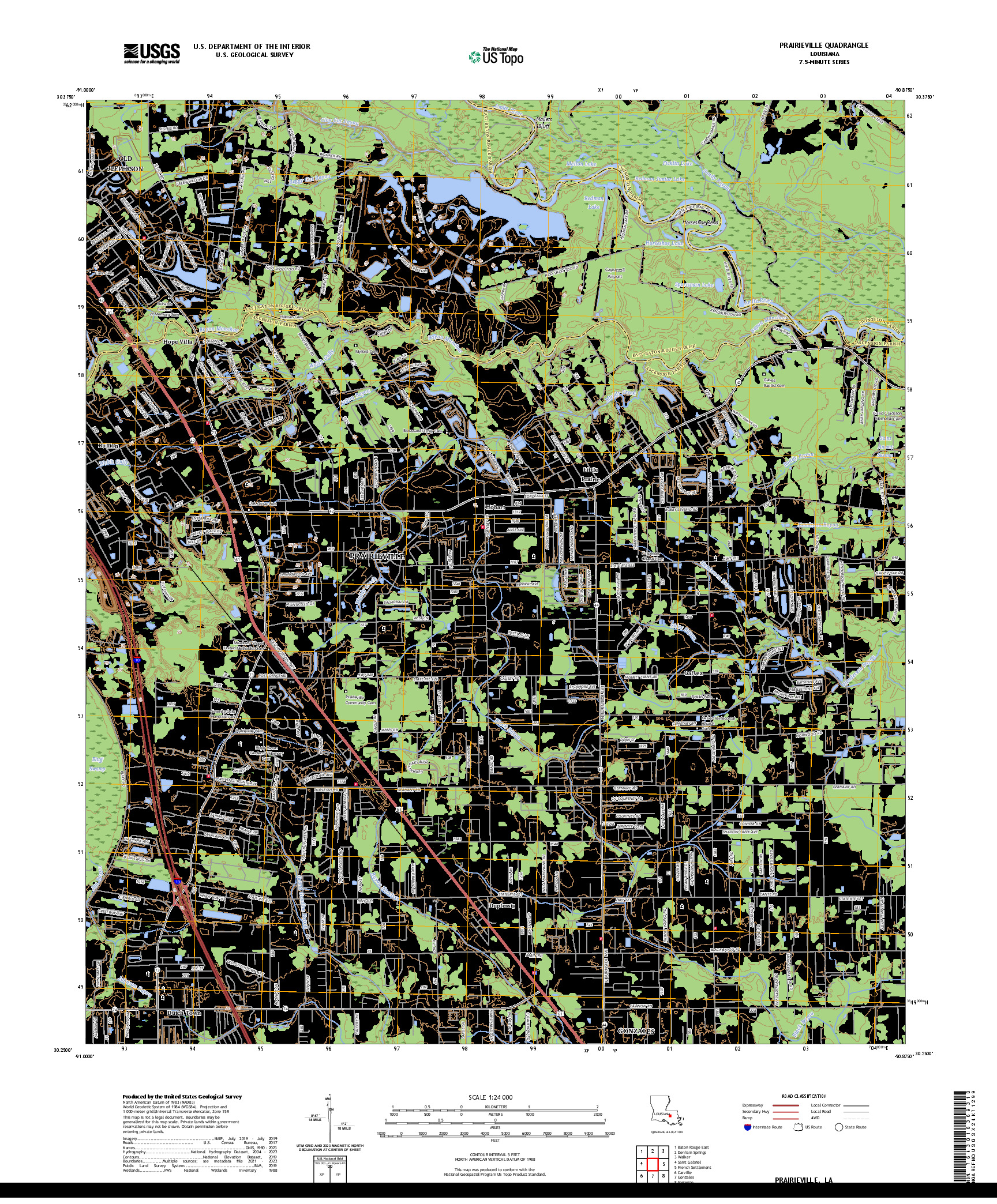 US TOPO 7.5-MINUTE MAP FOR PRAIRIEVILLE, LA