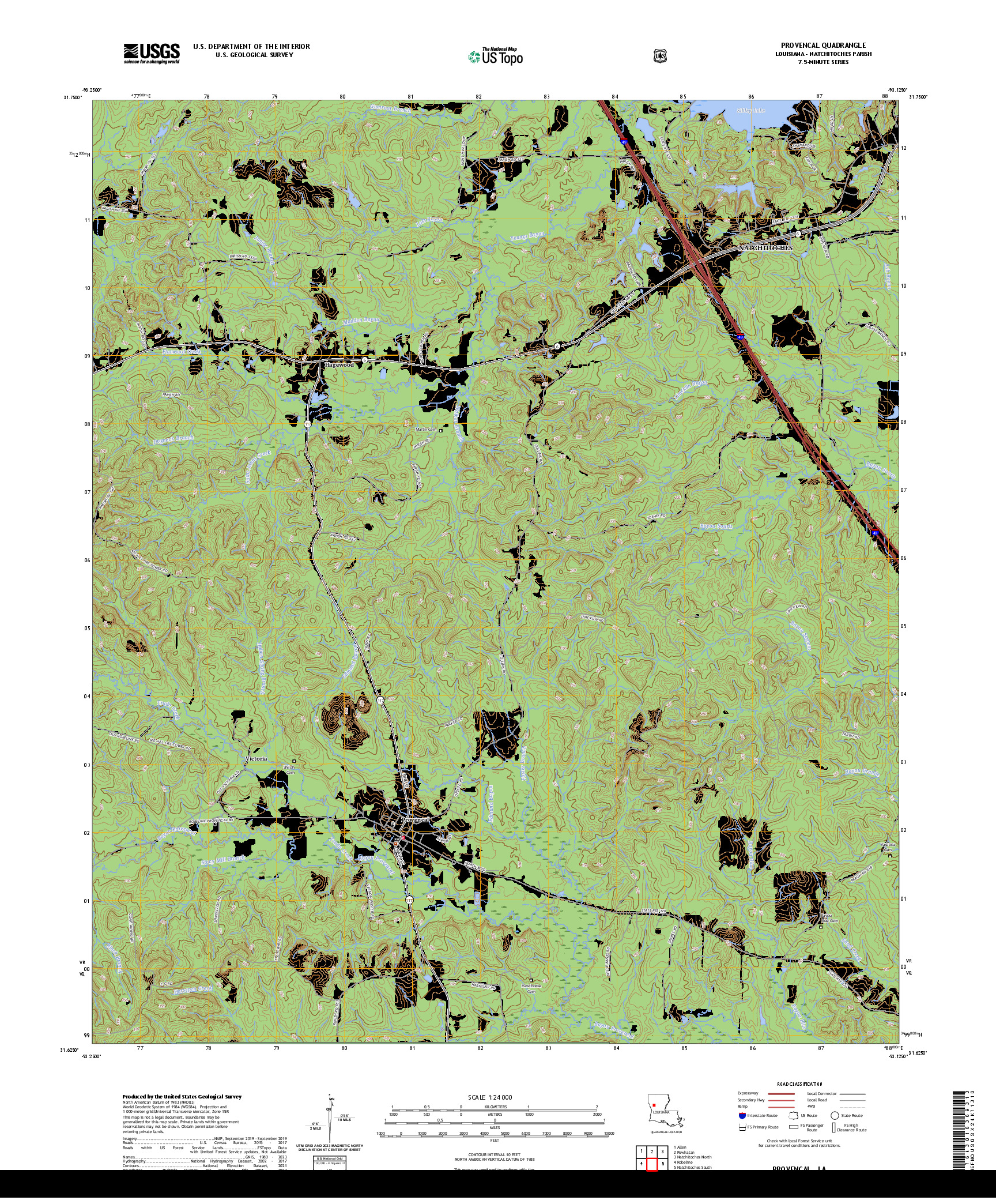 US TOPO 7.5-MINUTE MAP FOR PROVENCAL, LA