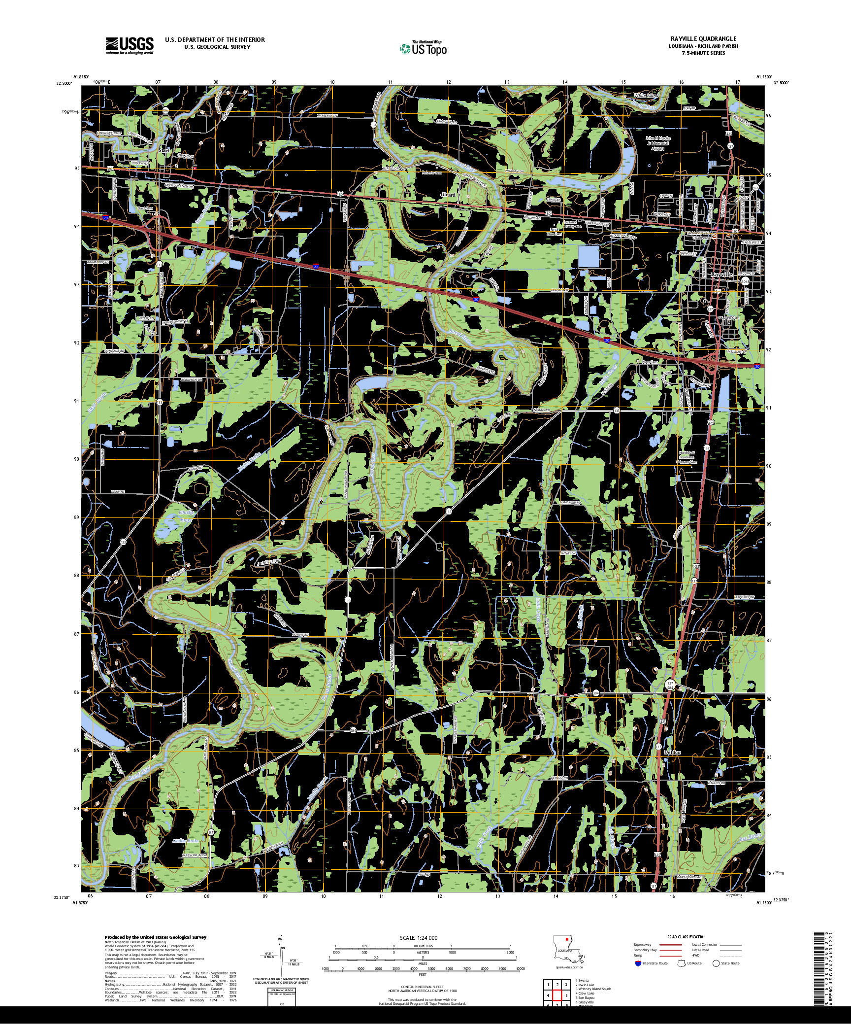 US TOPO 7.5-MINUTE MAP FOR RAYVILLE, LA