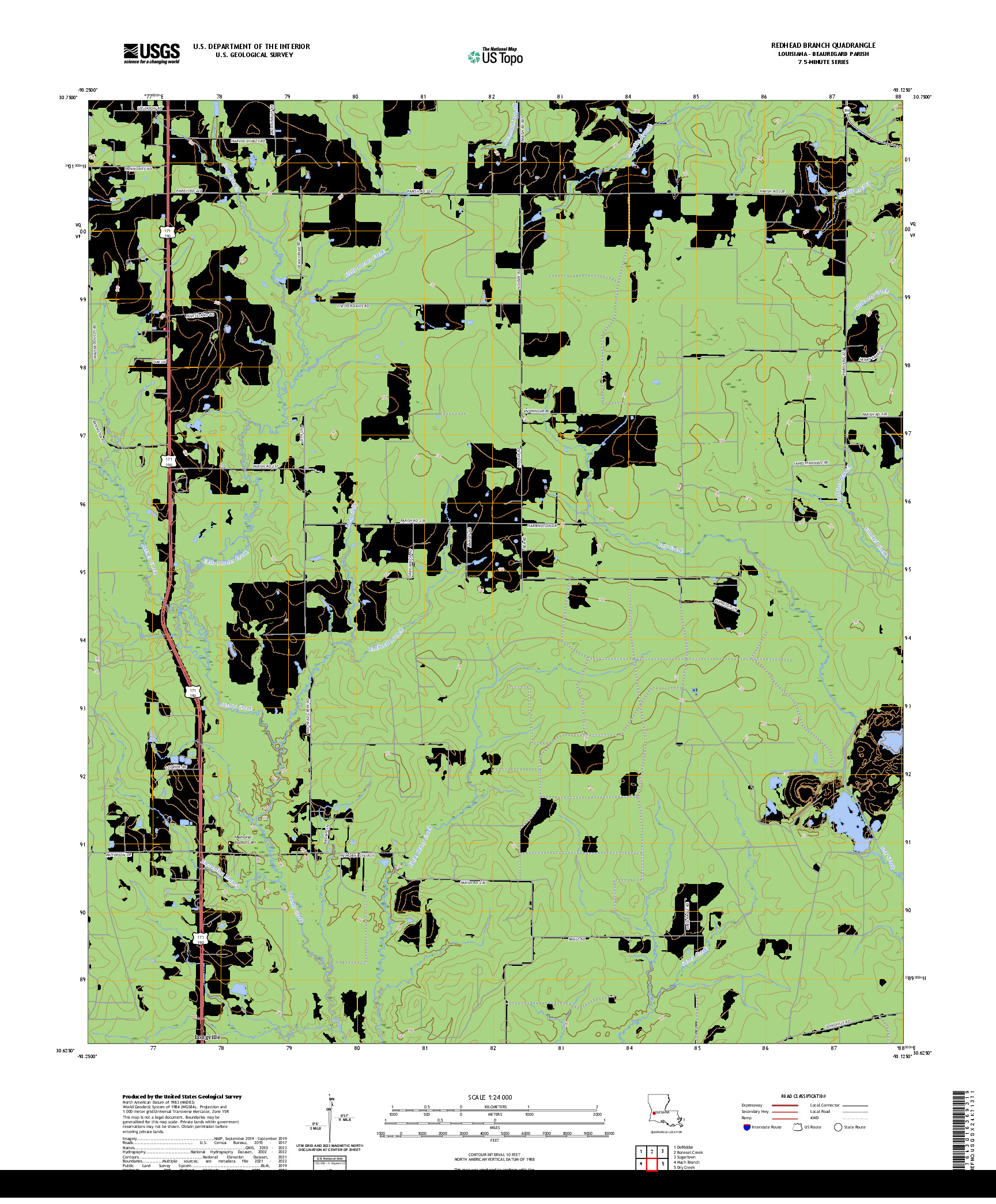 US TOPO 7.5-MINUTE MAP FOR REDHEAD BRANCH, LA