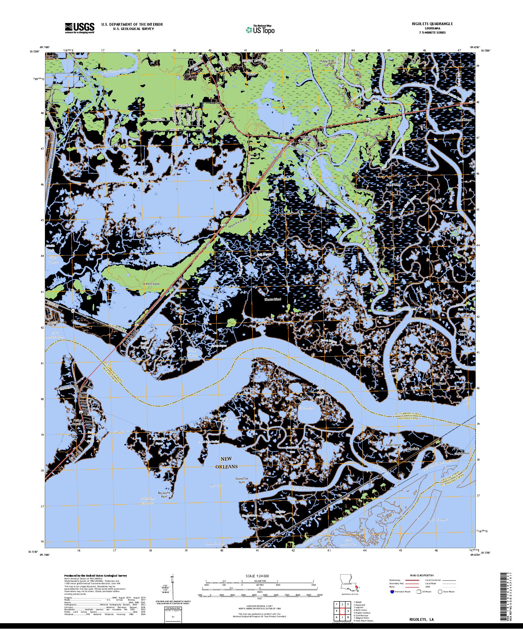 US TOPO 7.5-MINUTE MAP FOR RIGOLETS, LA