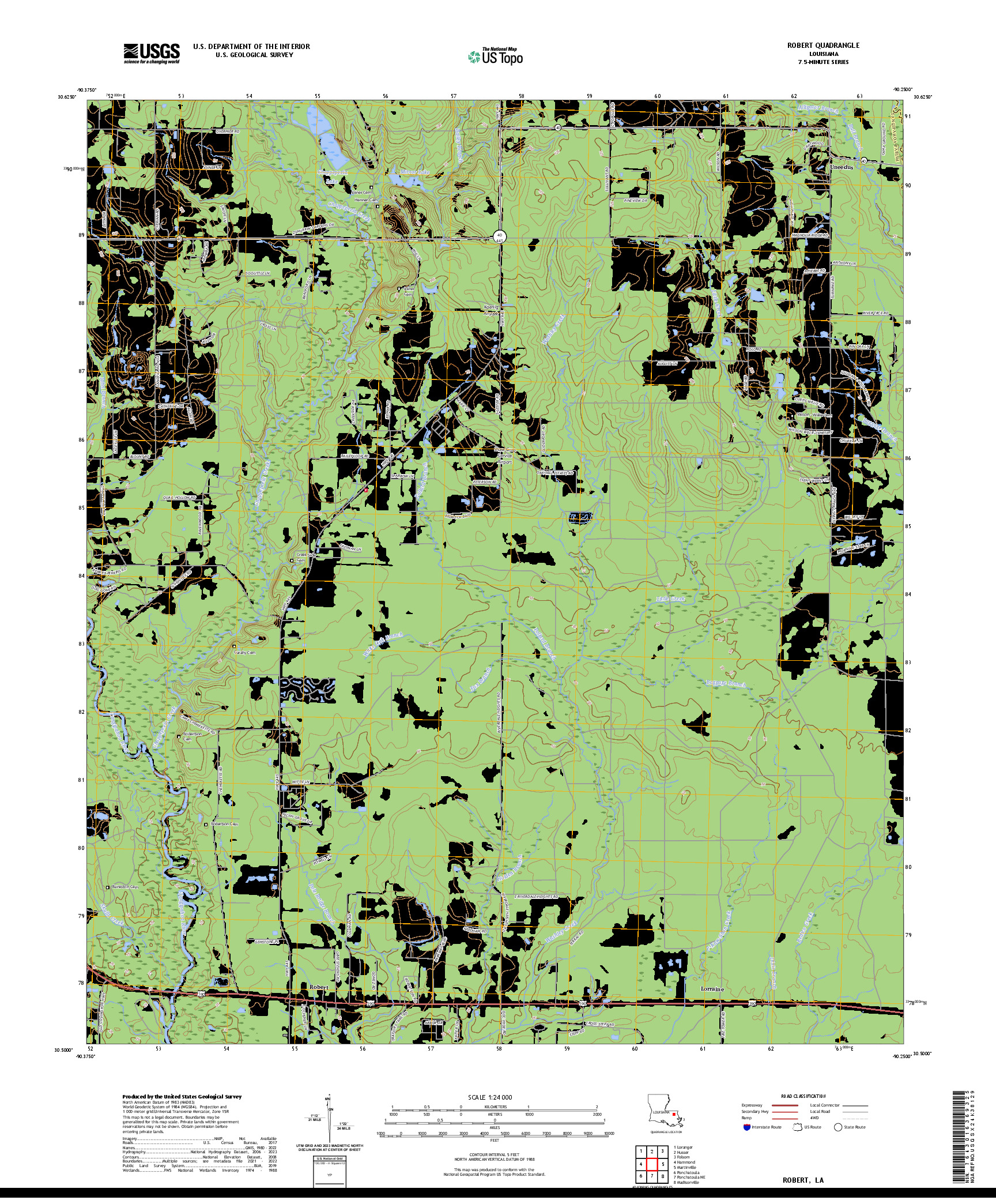 US TOPO 7.5-MINUTE MAP FOR ROBERT, LA