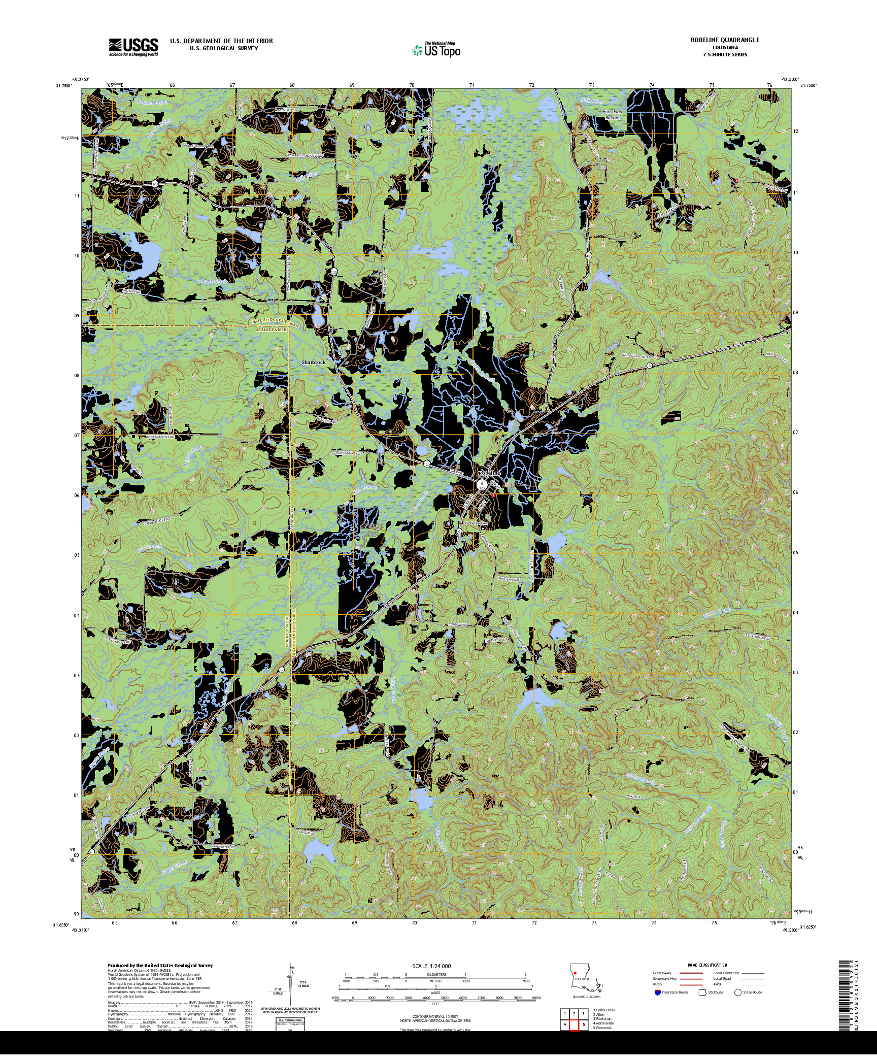 US TOPO 7.5-MINUTE MAP FOR ROBELINE, LA