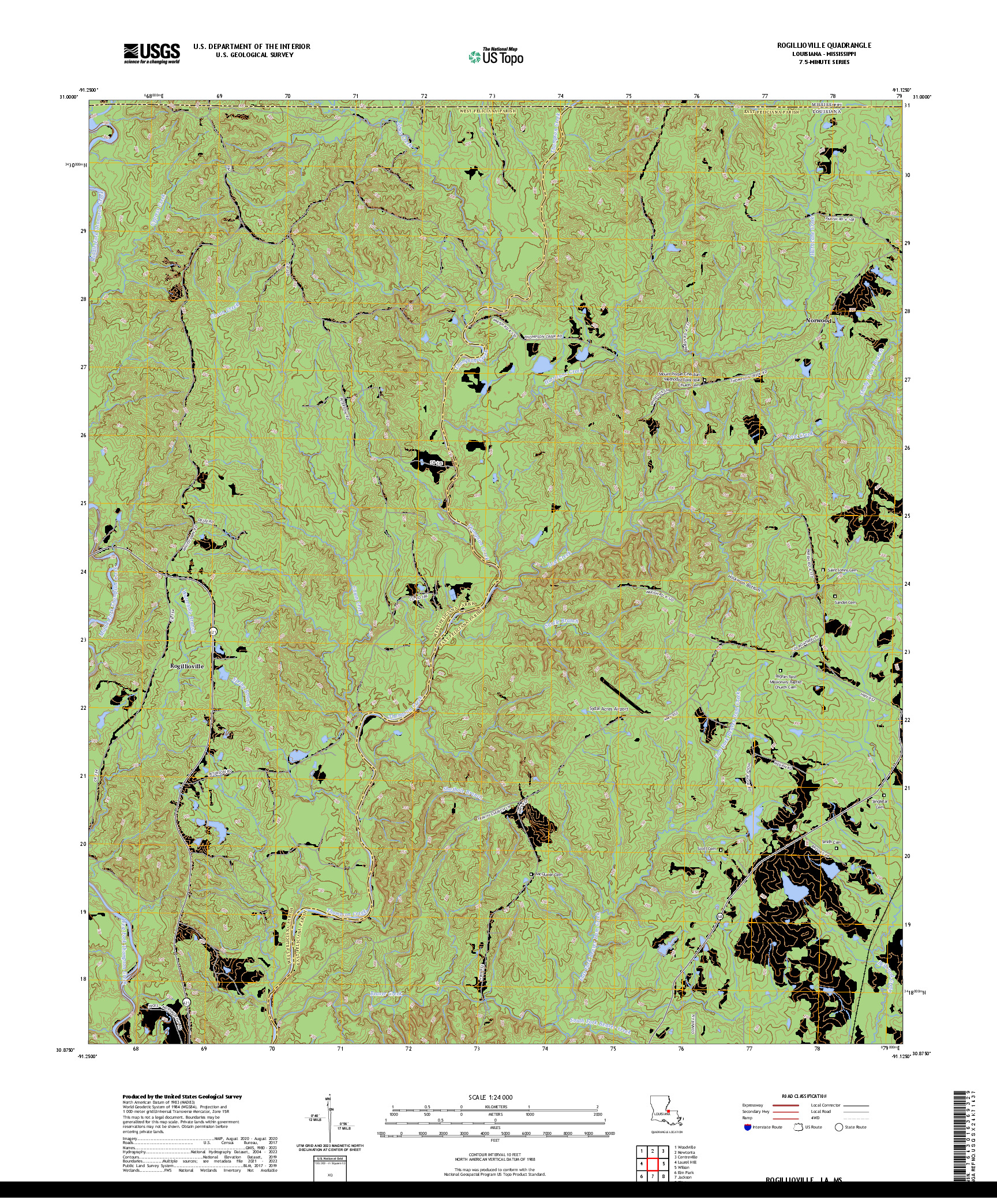 US TOPO 7.5-MINUTE MAP FOR ROGILLIOVILLE, LA,MS