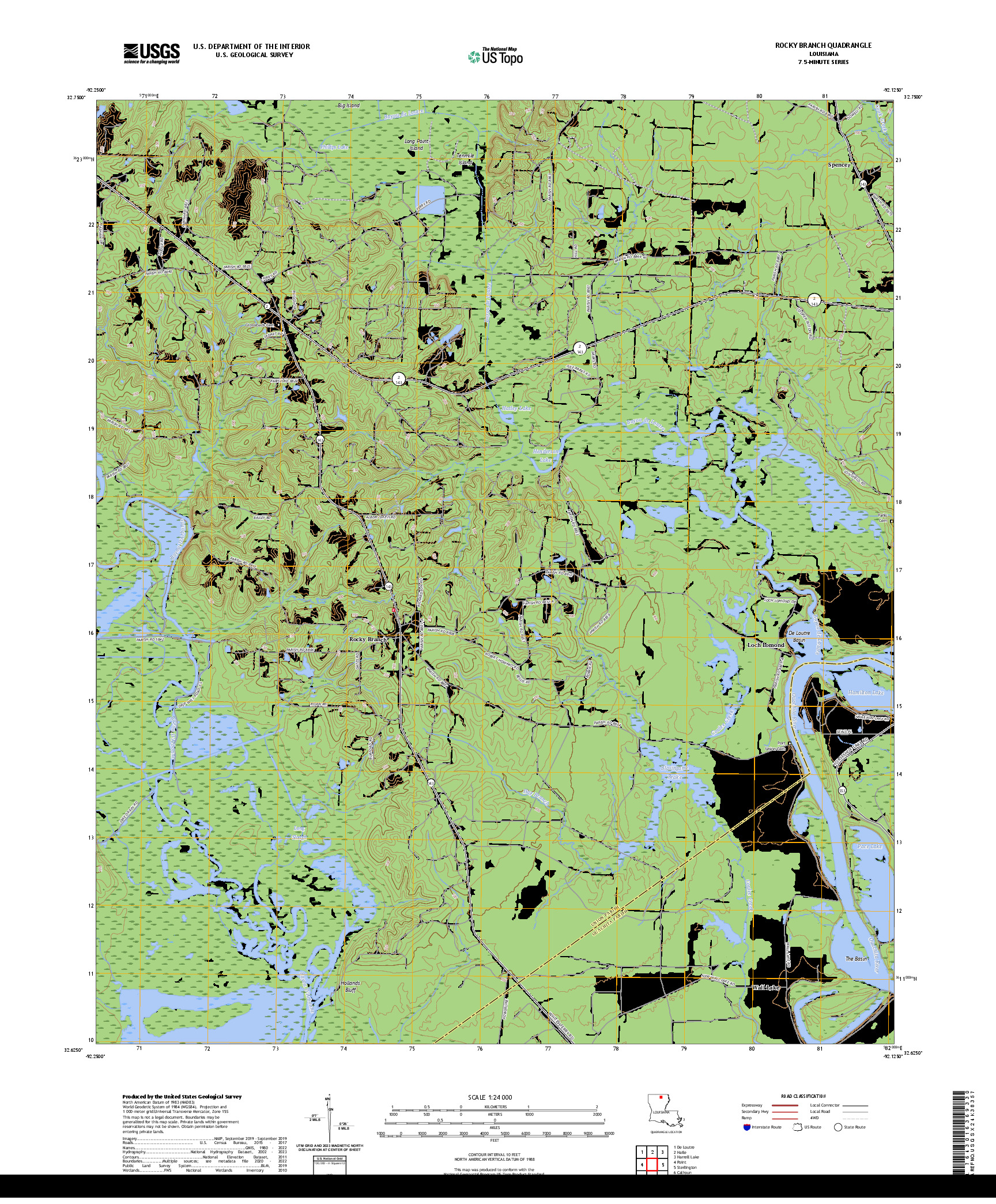 US TOPO 7.5-MINUTE MAP FOR ROCKY BRANCH, LA