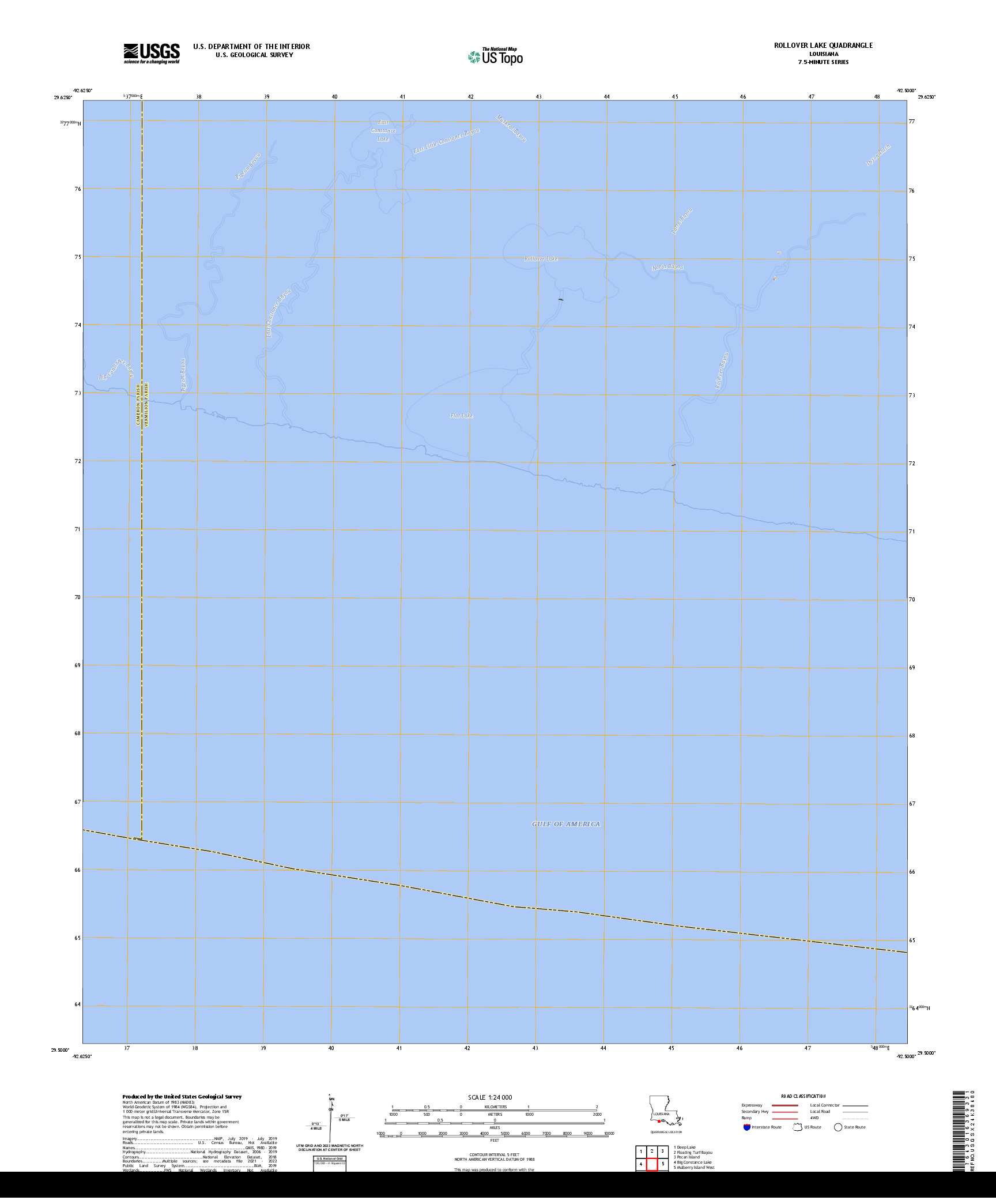 US TOPO 7.5-MINUTE MAP FOR ROLLOVER LAKE, LA