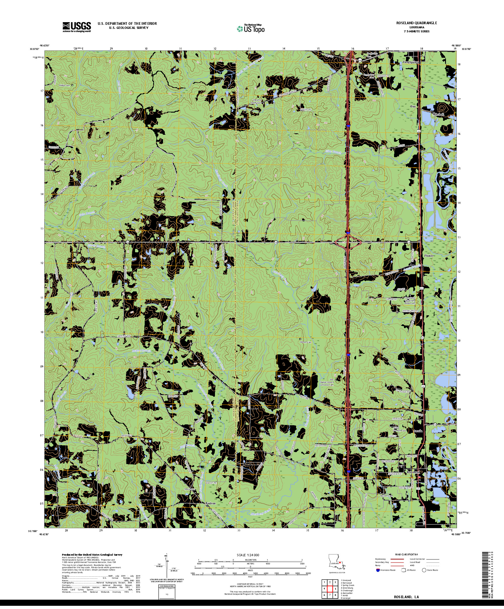 US TOPO 7.5-MINUTE MAP FOR ROSELAND, LA