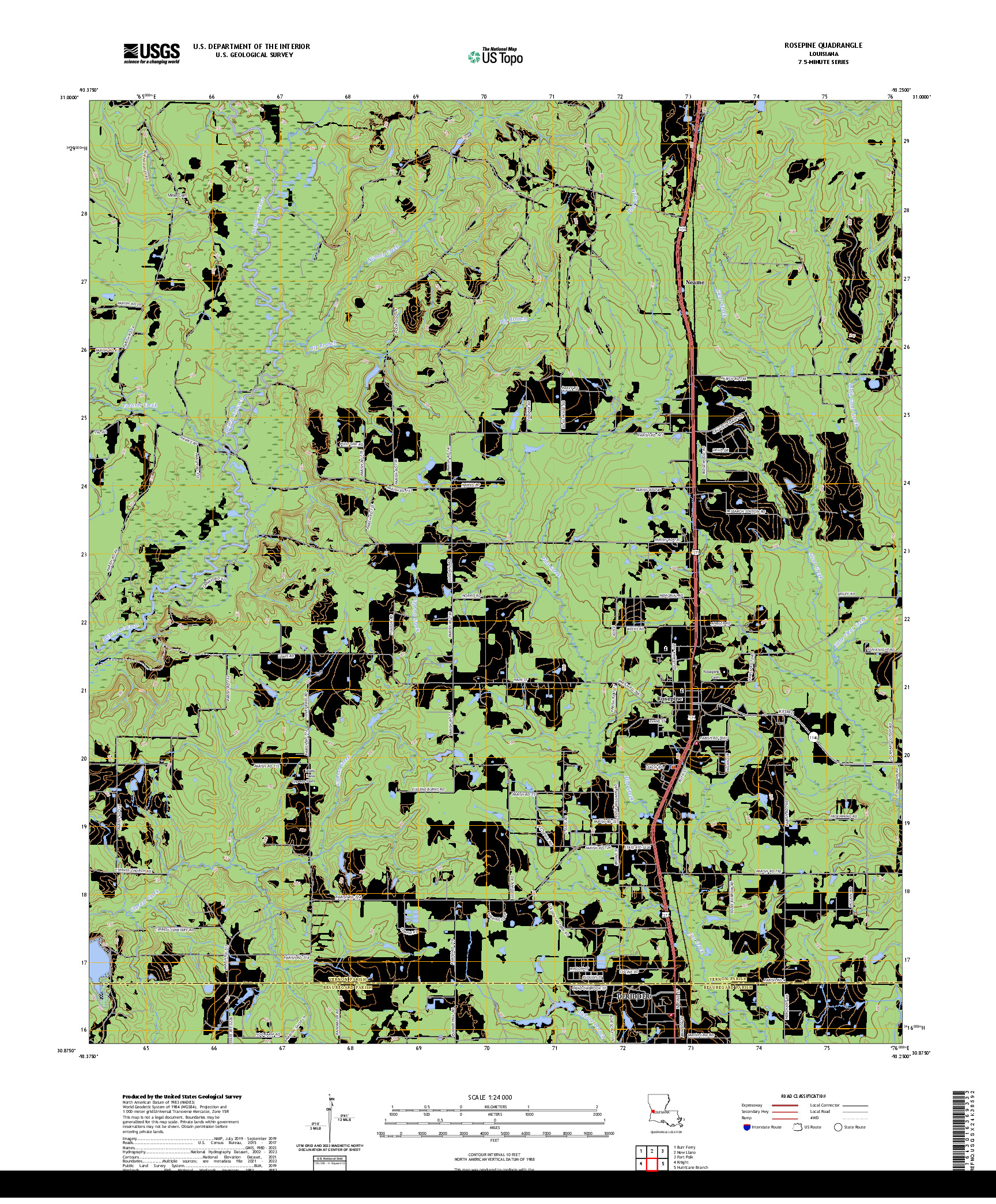 US TOPO 7.5-MINUTE MAP FOR ROSEPINE, LA