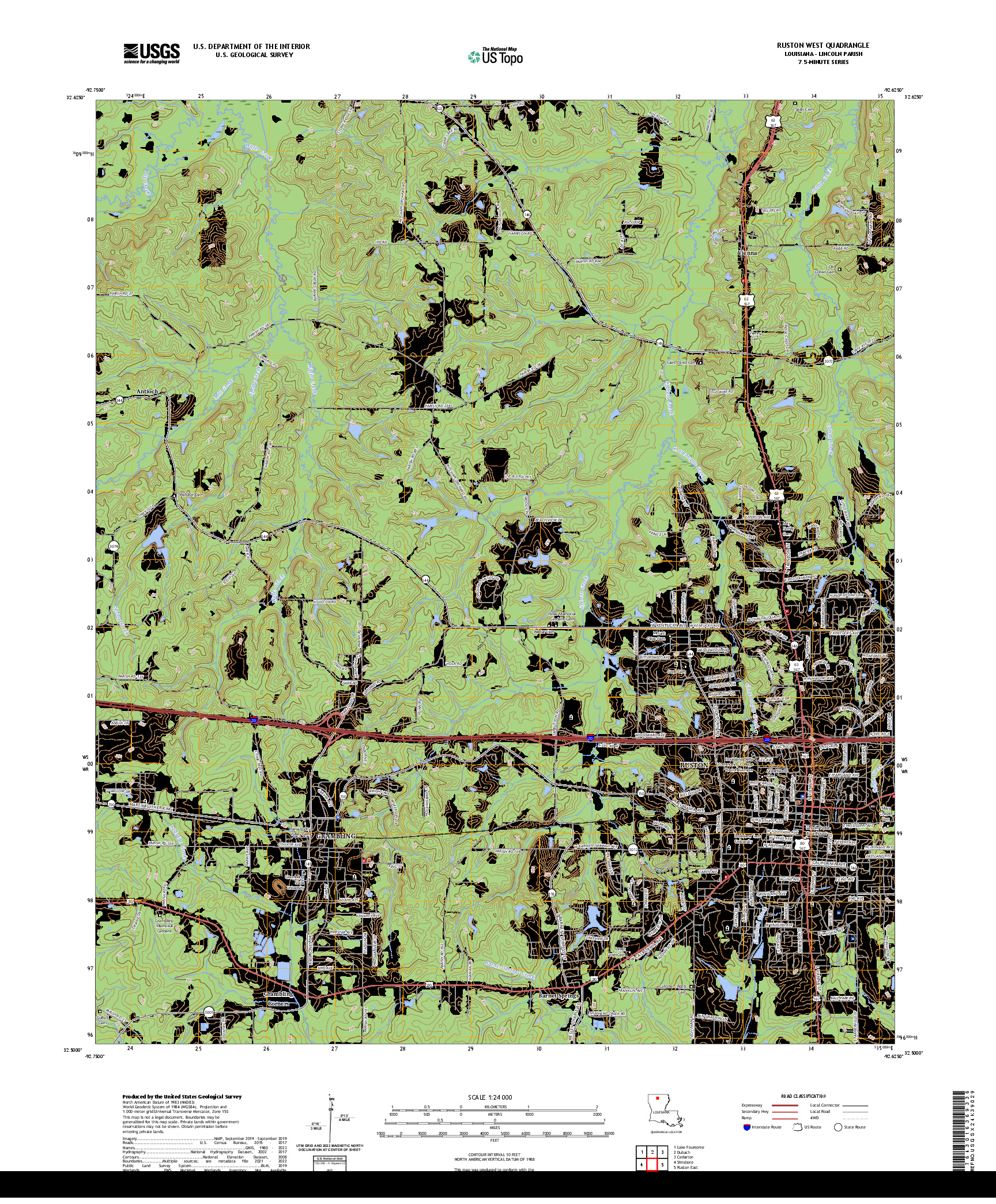 US TOPO 7.5-MINUTE MAP FOR RUSTON WEST, LA