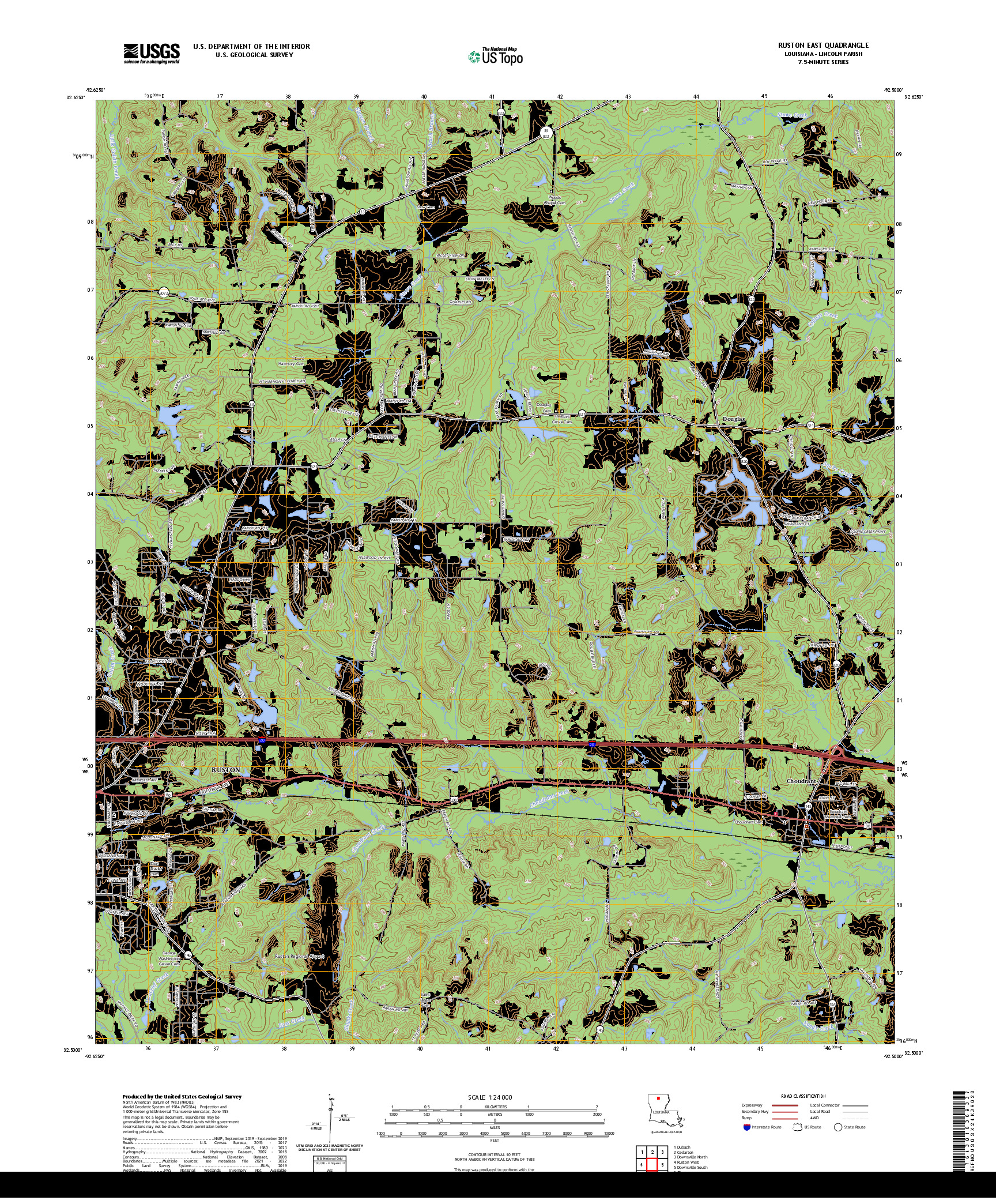 US TOPO 7.5-MINUTE MAP FOR RUSTON EAST, LA