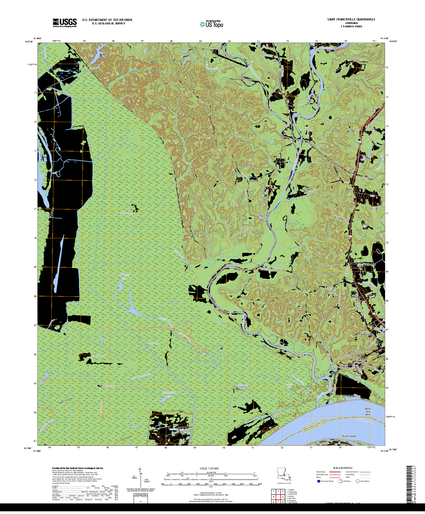 US TOPO 7.5-MINUTE MAP FOR SAINT FRANCISVILLE, LA
