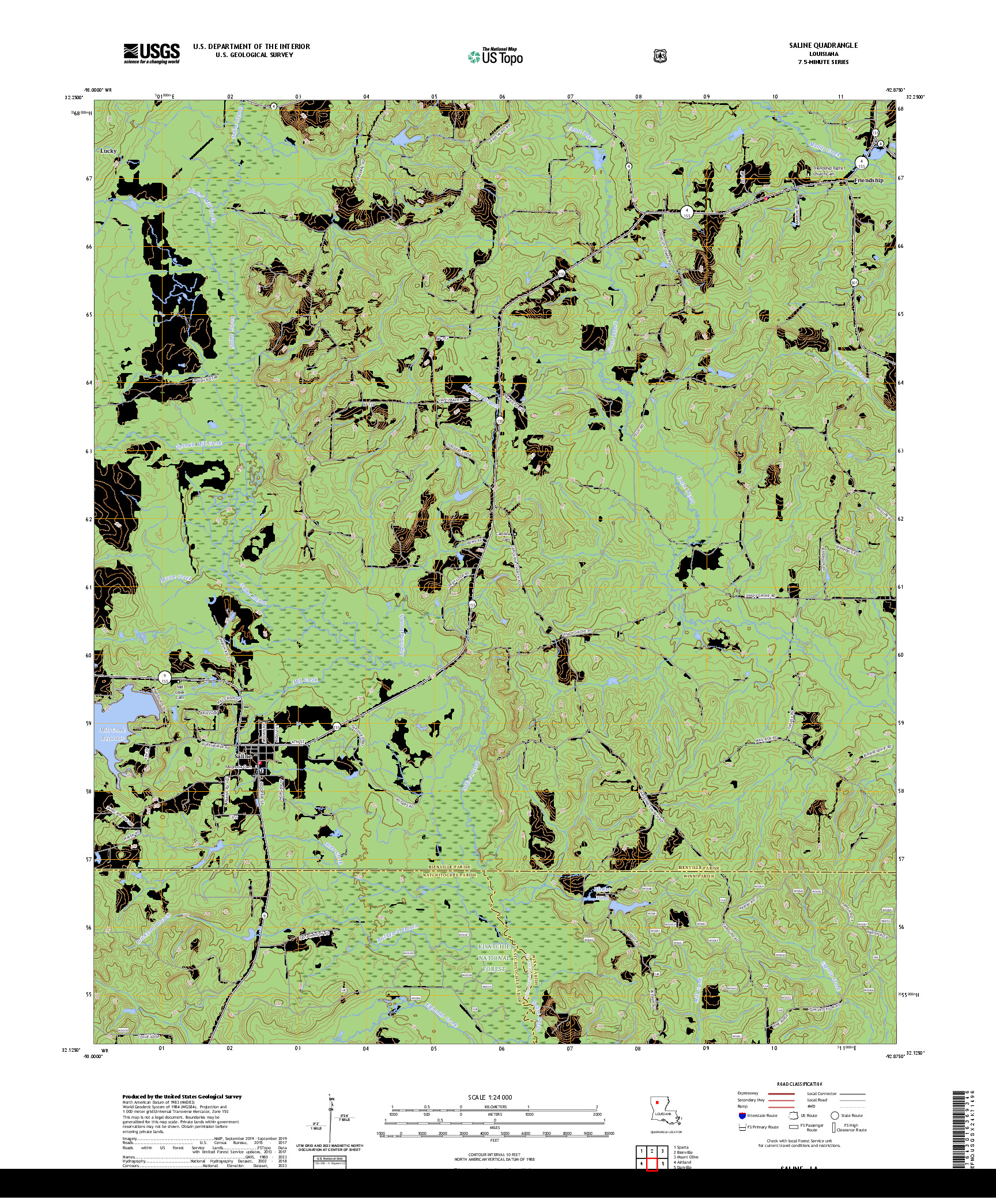 US TOPO 7.5-MINUTE MAP FOR SALINE, LA