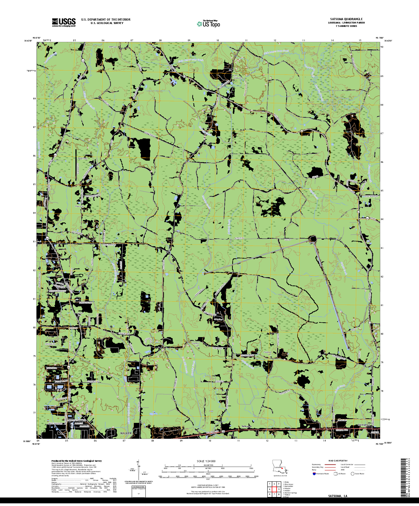 US TOPO 7.5-MINUTE MAP FOR SATSUMA, LA