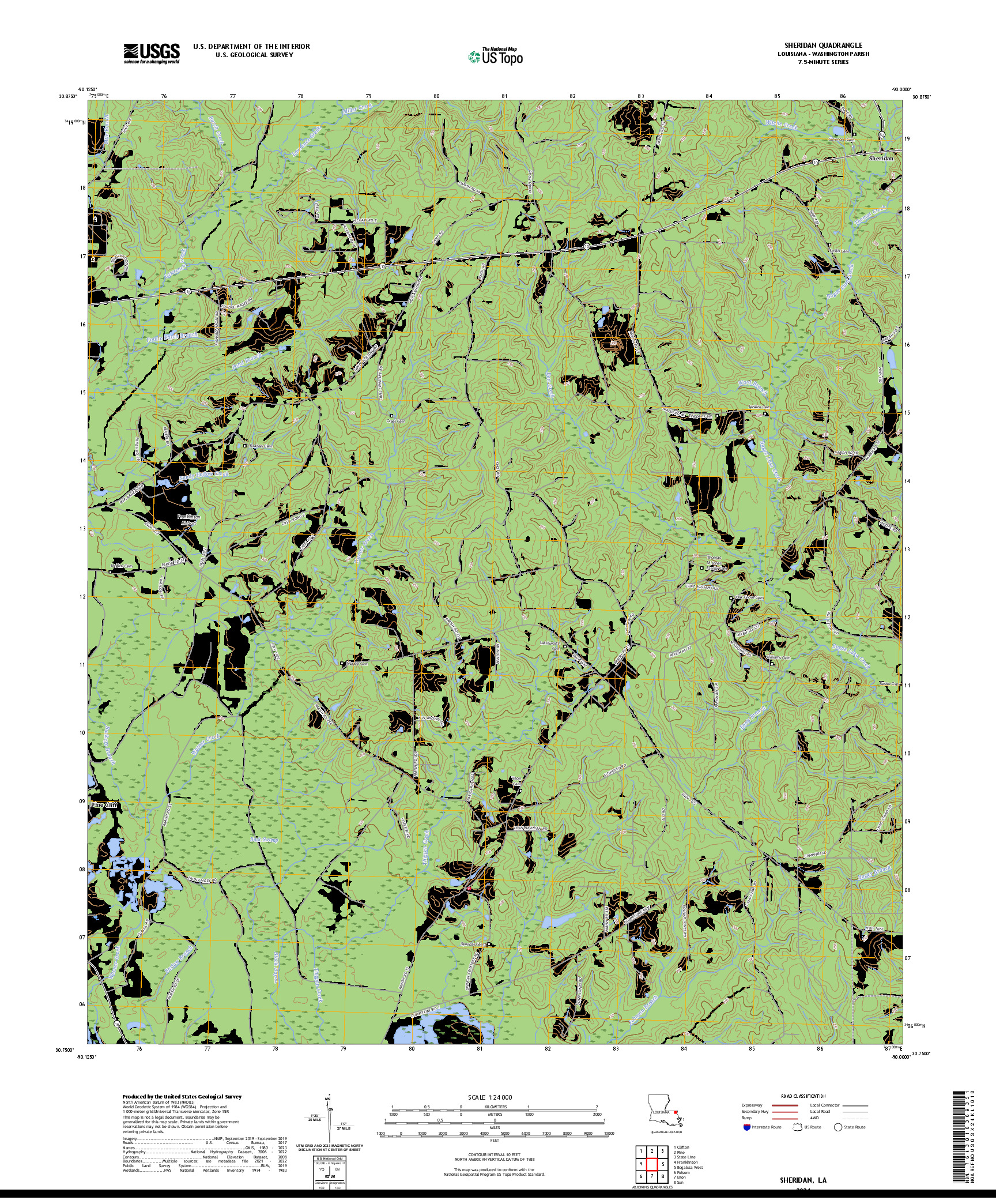 US TOPO 7.5-MINUTE MAP FOR SHERIDAN, LA
