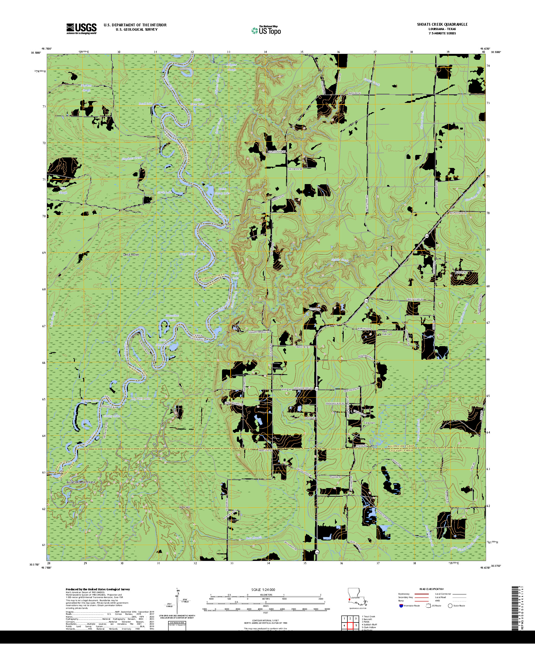 US TOPO 7.5-MINUTE MAP FOR SHOATS CREEK, LA,TX