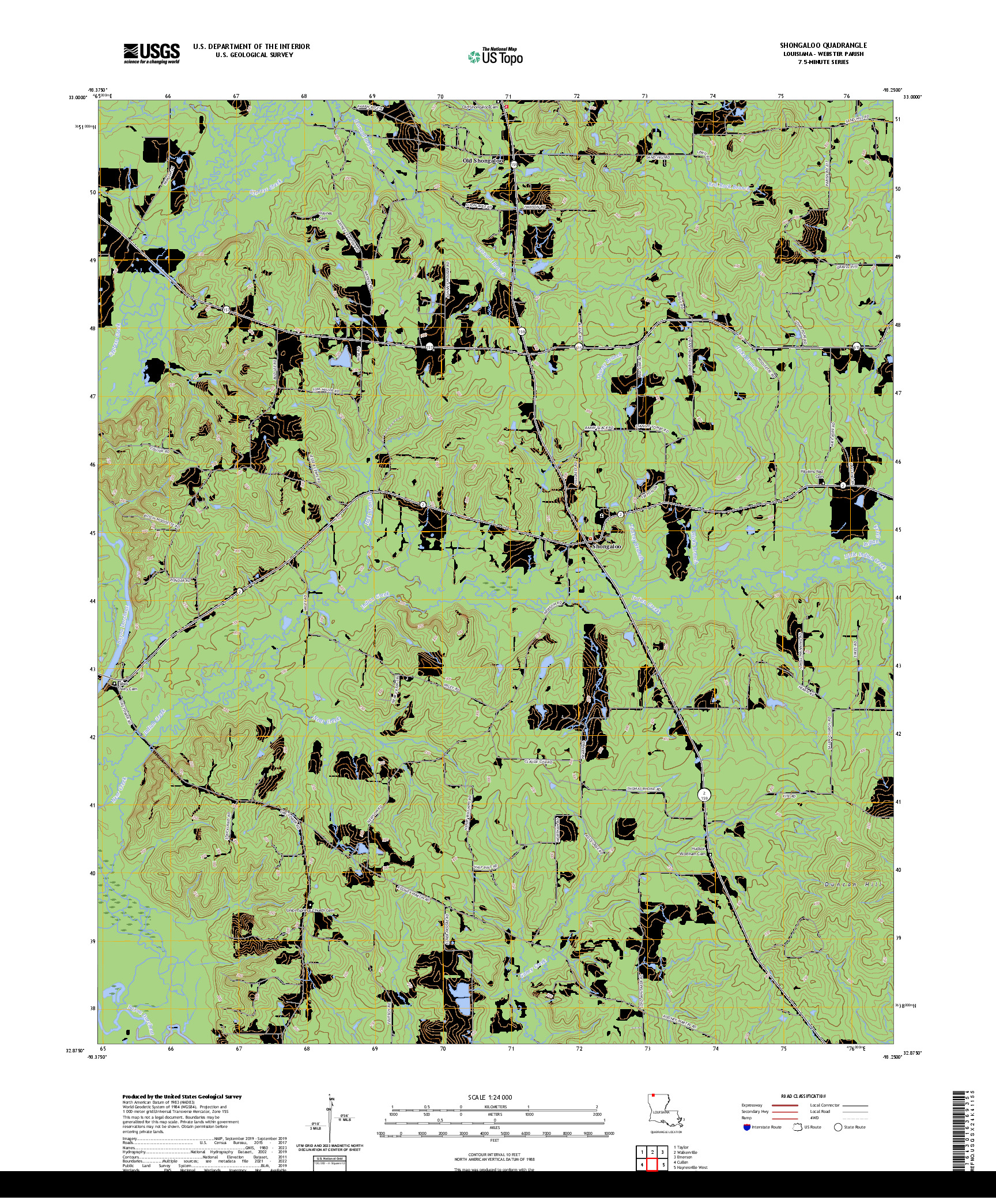 US TOPO 7.5-MINUTE MAP FOR SHONGALOO, LA