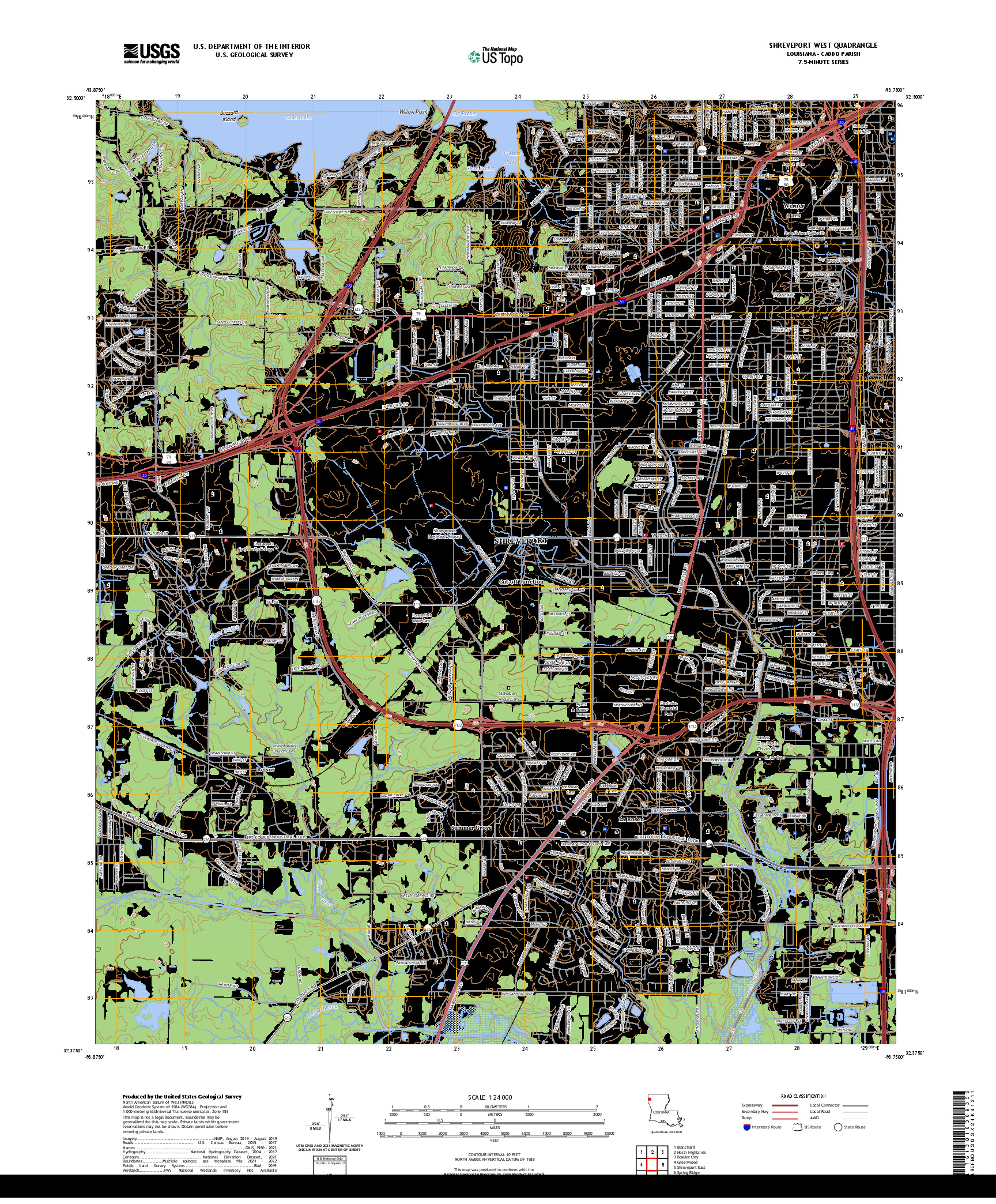 US TOPO 7.5-MINUTE MAP FOR SHREVEPORT WEST, LA