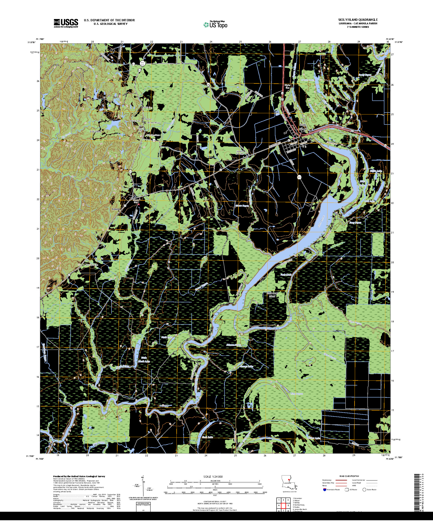 US TOPO 7.5-MINUTE MAP FOR SICILY ISLAND, LA