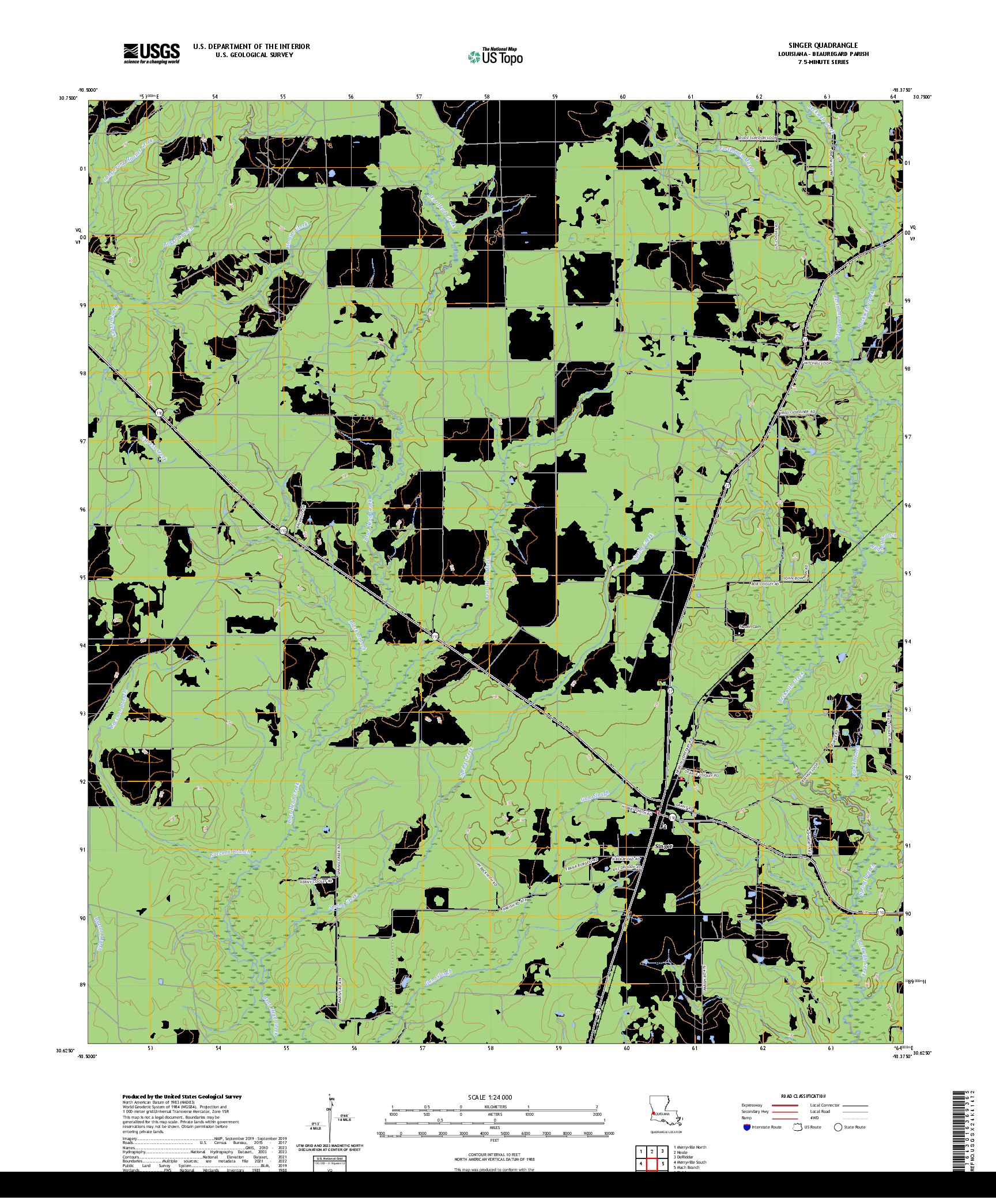 US TOPO 7.5-MINUTE MAP FOR SINGER, LA