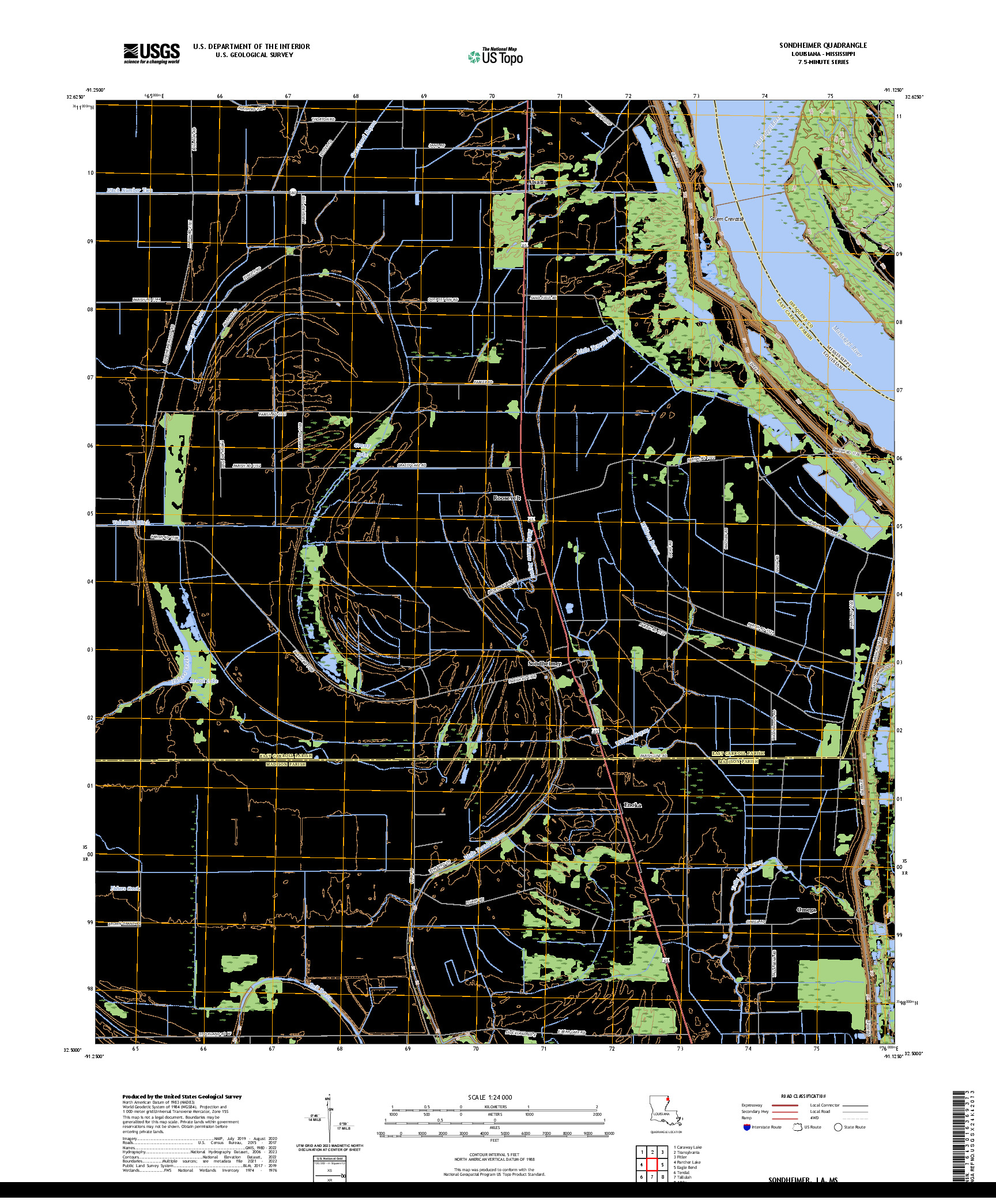 US TOPO 7.5-MINUTE MAP FOR SONDHEIMER, LA,MS