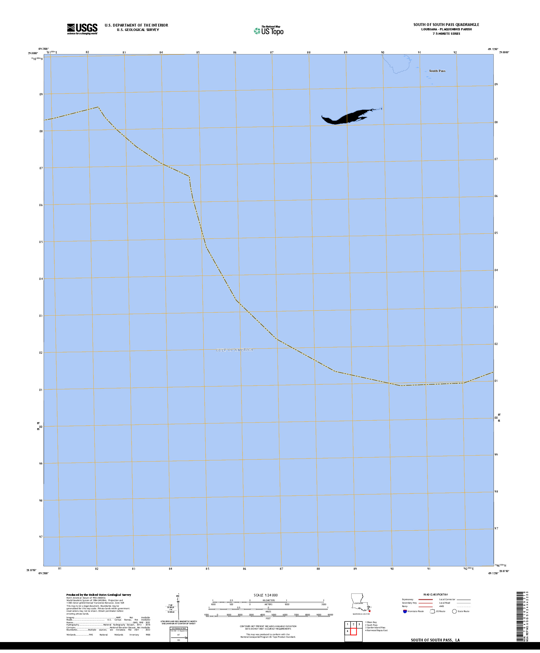 US TOPO 7.5-MINUTE MAP FOR SOUTH OF SOUTH PASS, LA