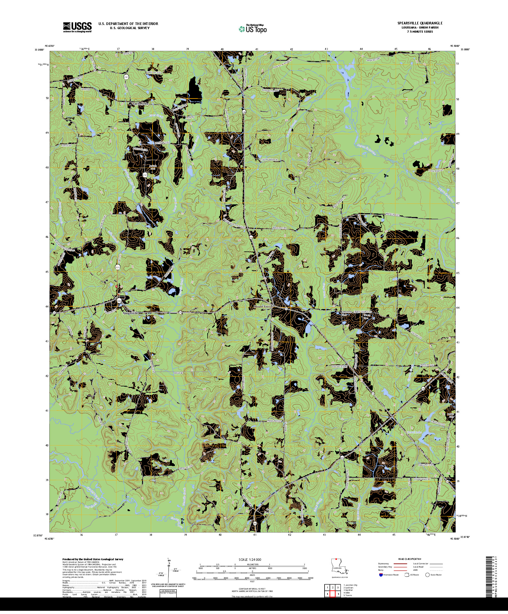 US TOPO 7.5-MINUTE MAP FOR SPEARSVILLE, LA