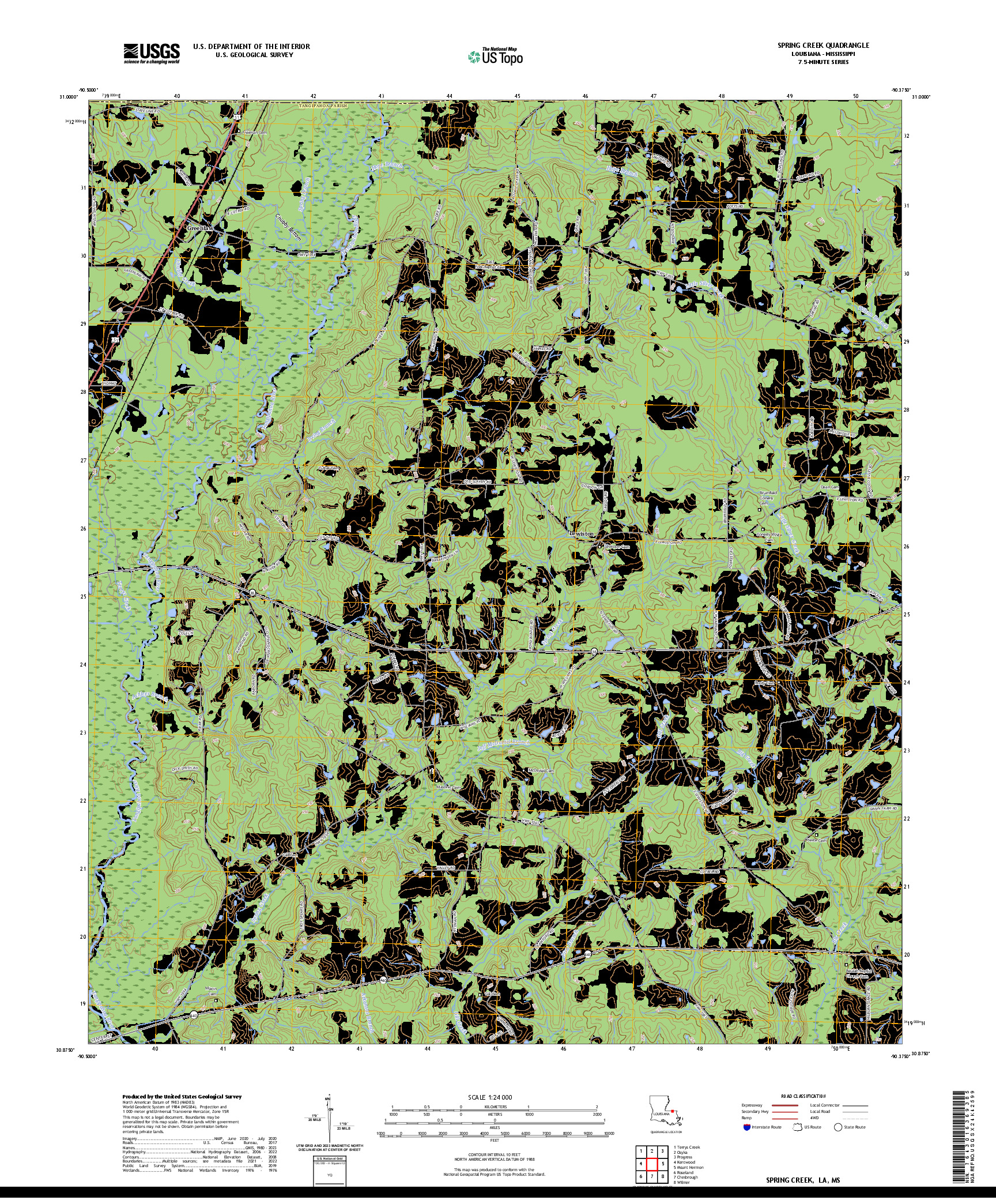 US TOPO 7.5-MINUTE MAP FOR SPRING CREEK, LA,MS