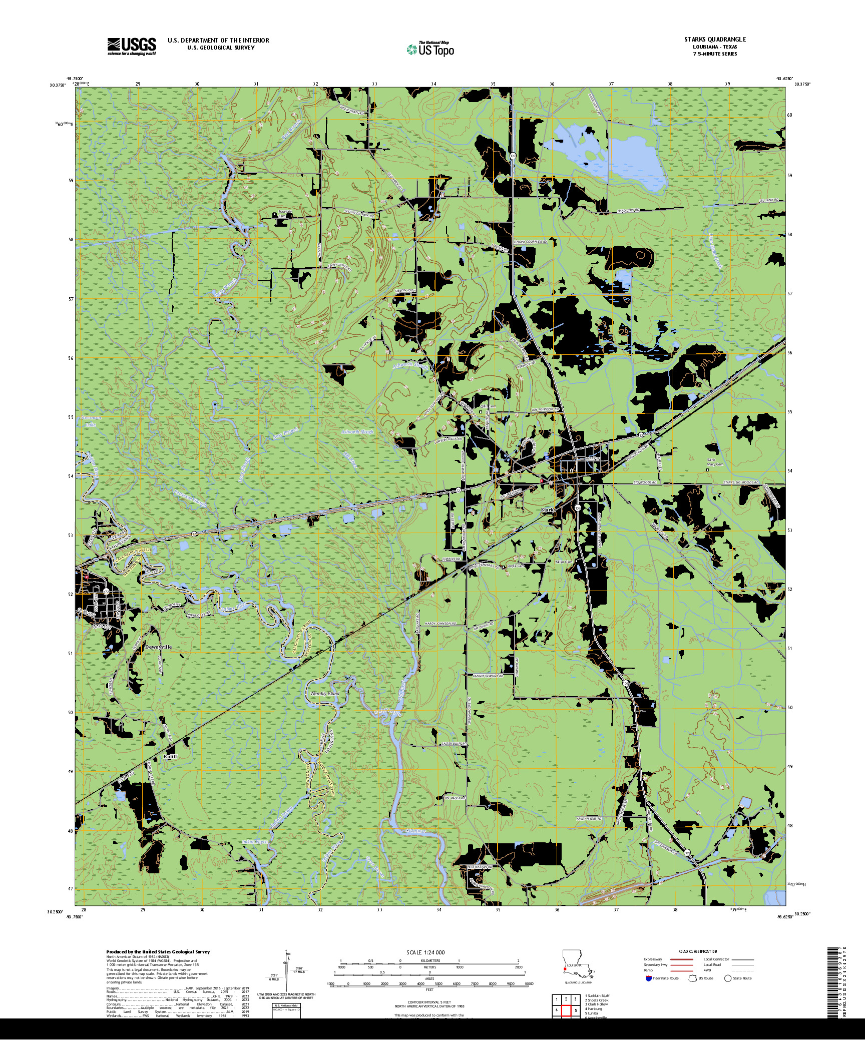 US TOPO 7.5-MINUTE MAP FOR STARKS, LA,TX