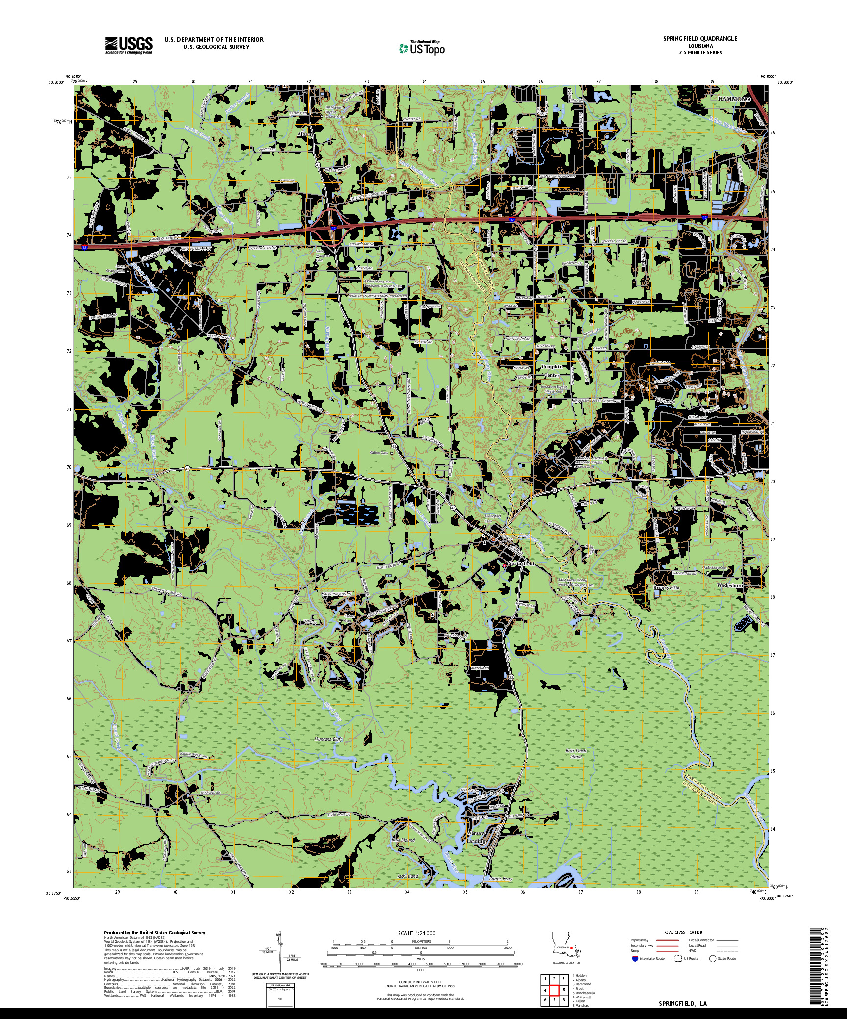 US TOPO 7.5-MINUTE MAP FOR SPRINGFIELD, LA