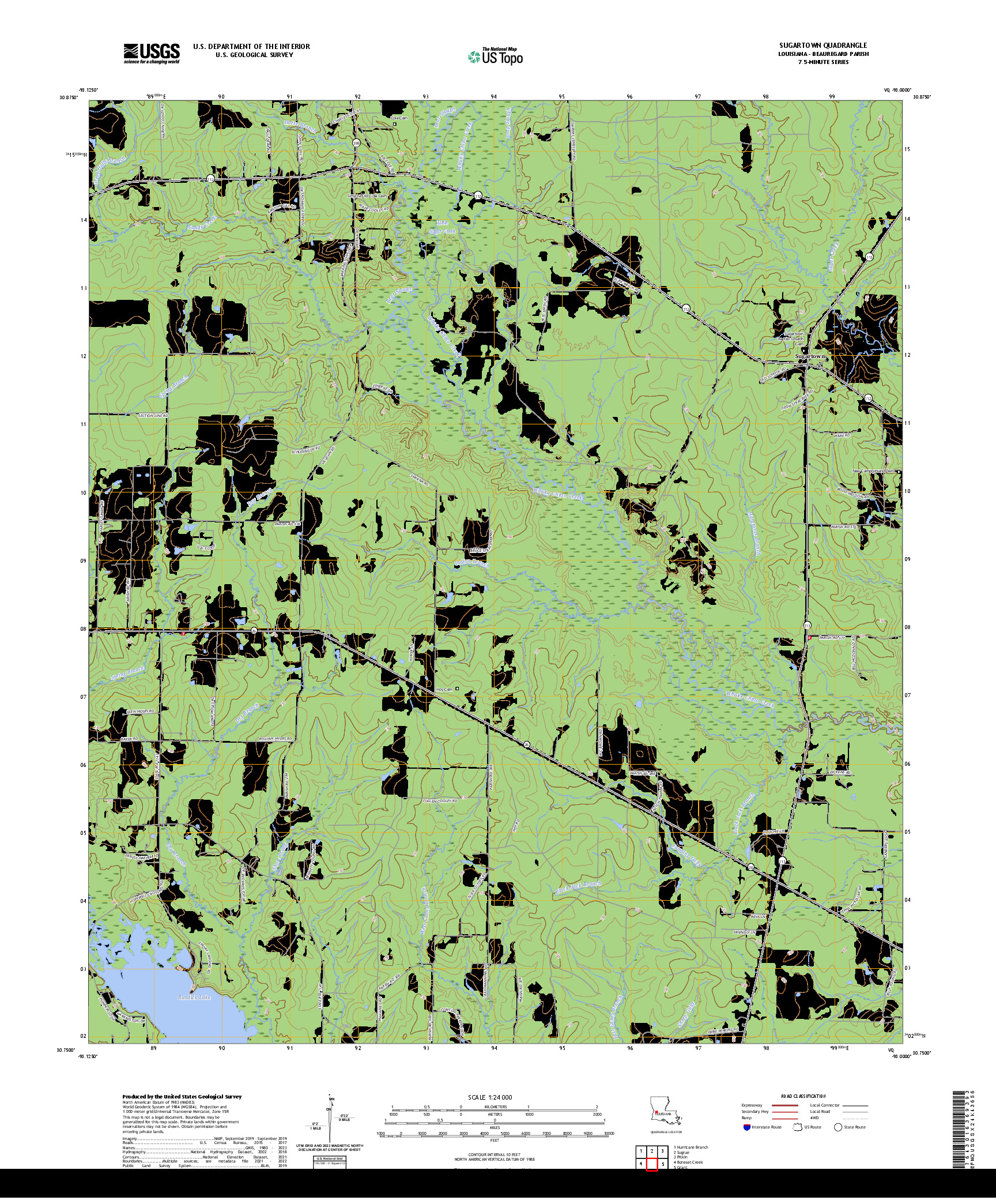 US TOPO 7.5-MINUTE MAP FOR SUGARTOWN, LA