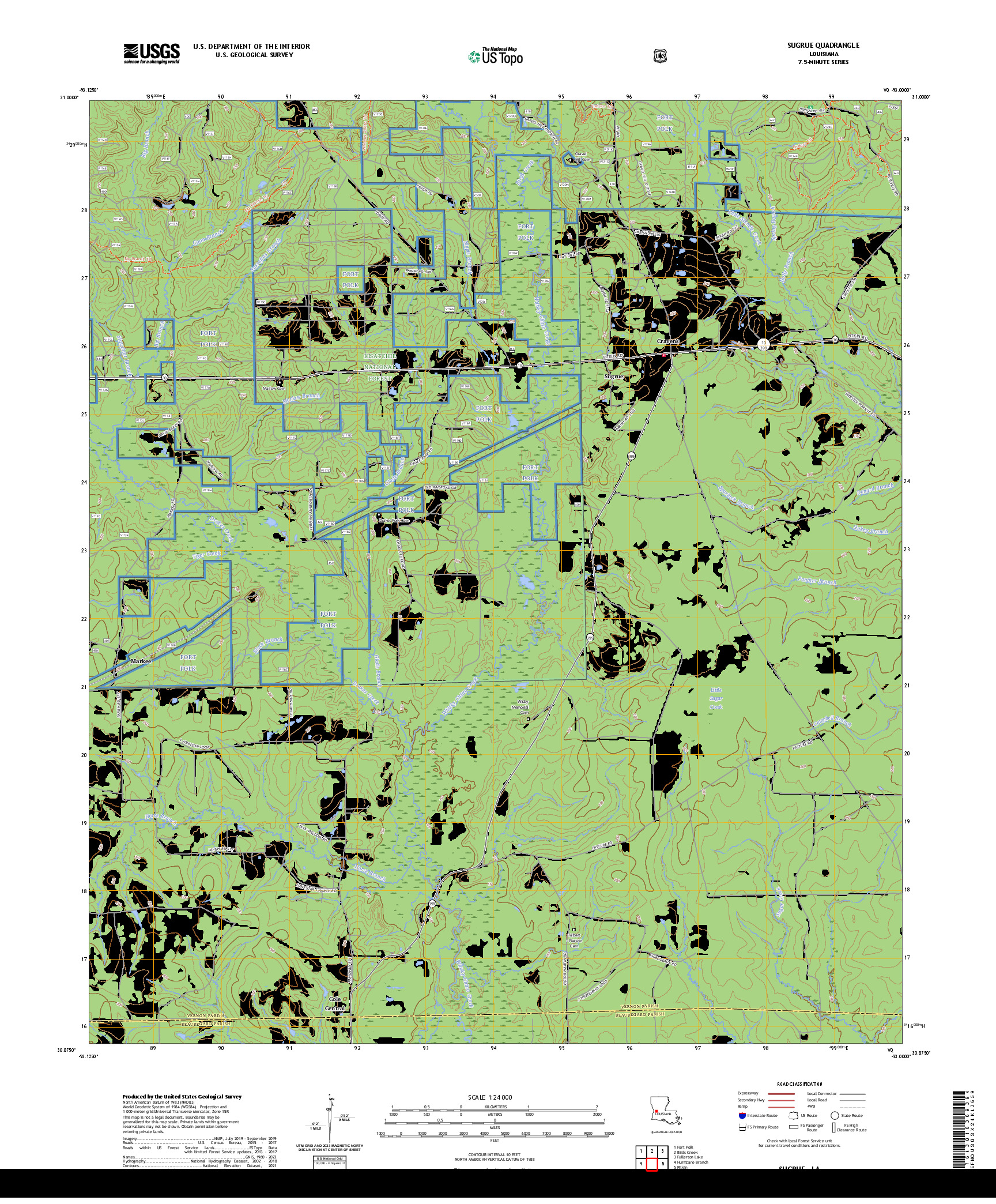 US TOPO 7.5-MINUTE MAP FOR SUGRUE, LA