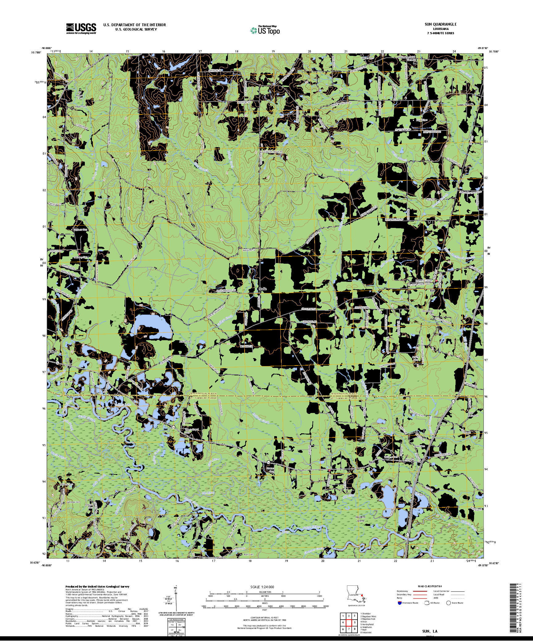 US TOPO 7.5-MINUTE MAP FOR SUN, LA