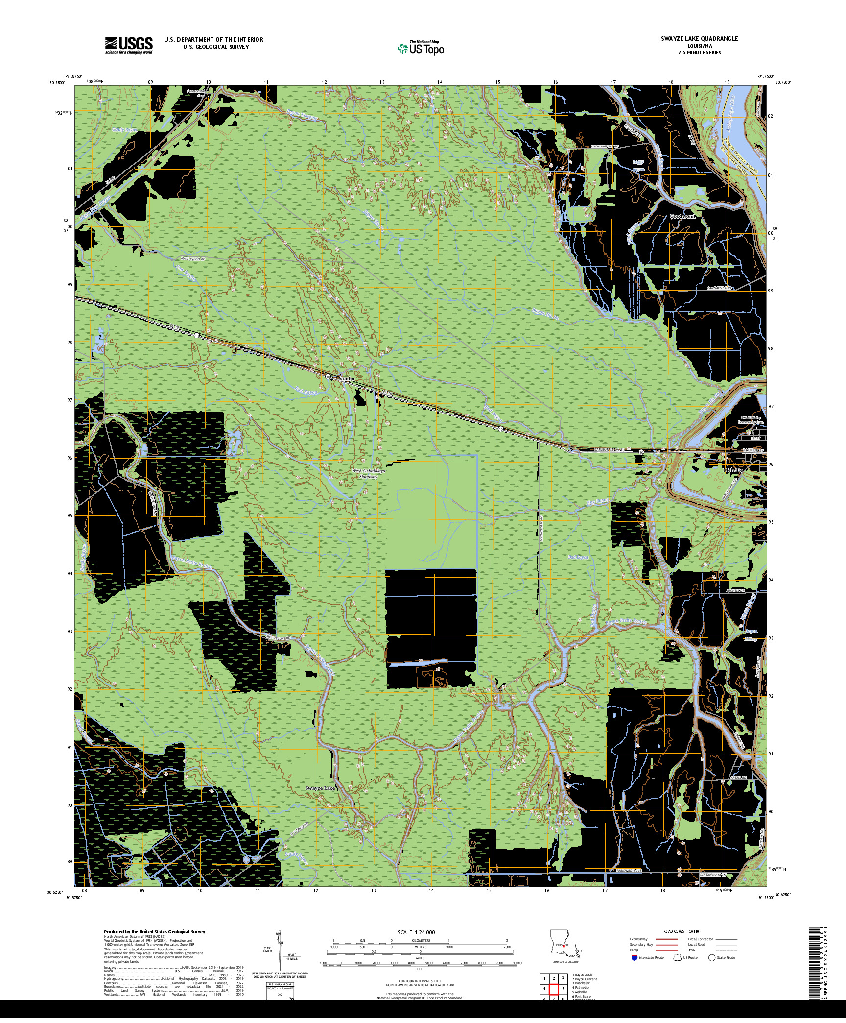 US TOPO 7.5-MINUTE MAP FOR SWAYZE LAKE, LA
