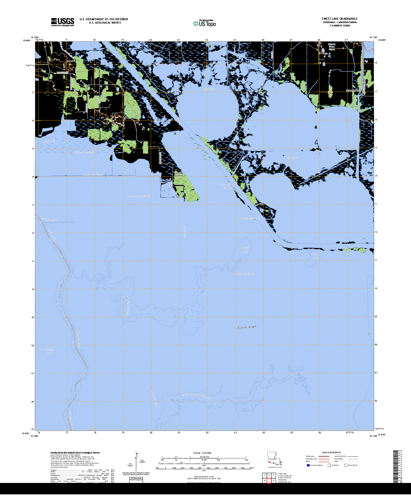 US TOPO 7.5-MINUTE MAP FOR SWEET LAKE, LA