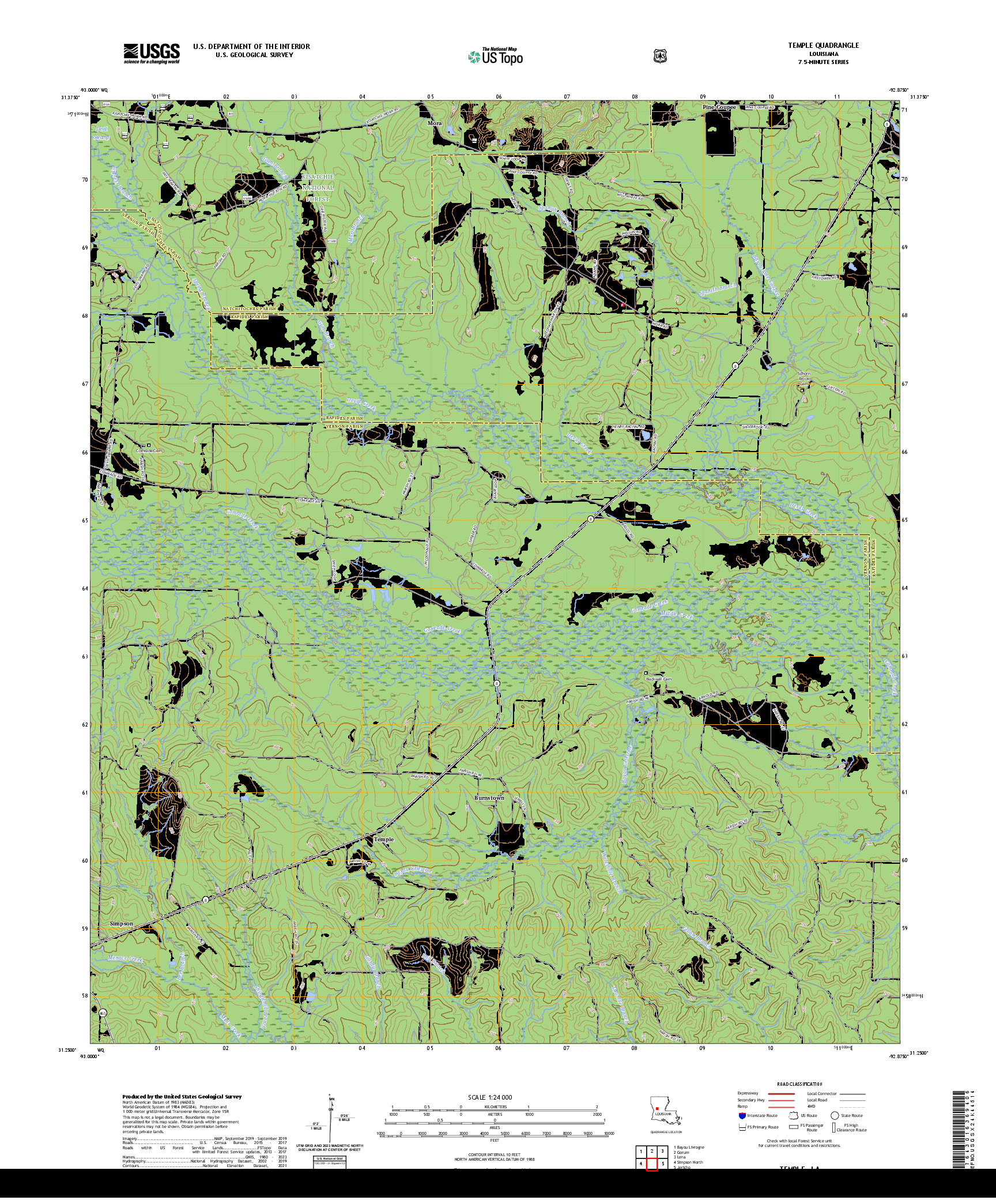 US TOPO 7.5-MINUTE MAP FOR TEMPLE, LA
