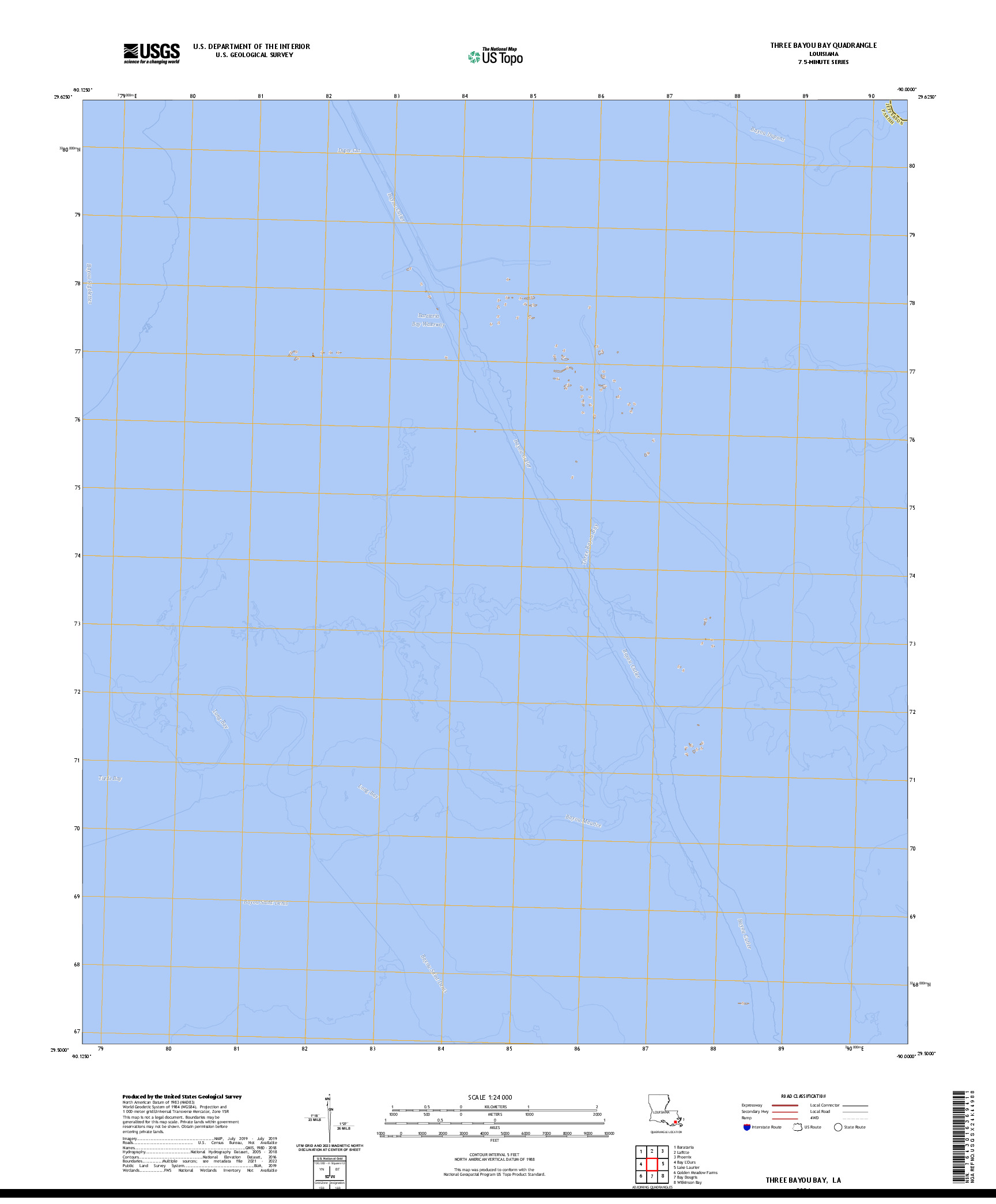 US TOPO 7.5-MINUTE MAP FOR THREE BAYOU BAY, LA