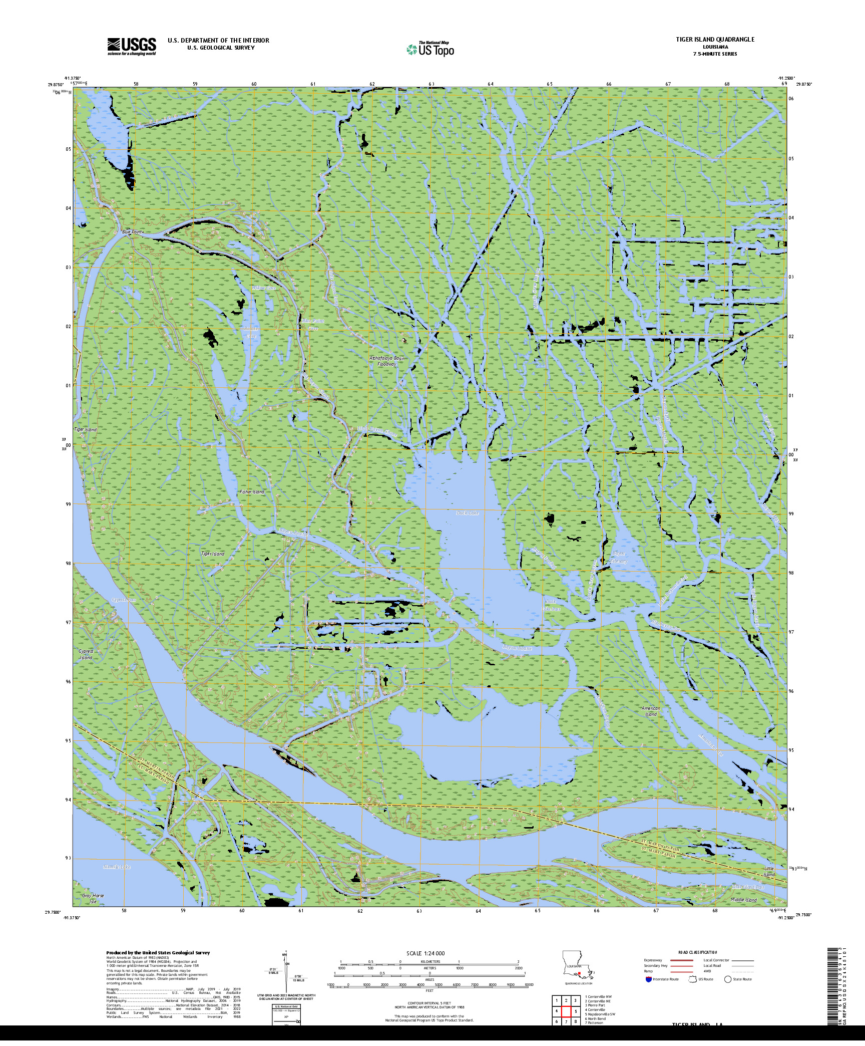 US TOPO 7.5-MINUTE MAP FOR TIGER ISLAND, LA