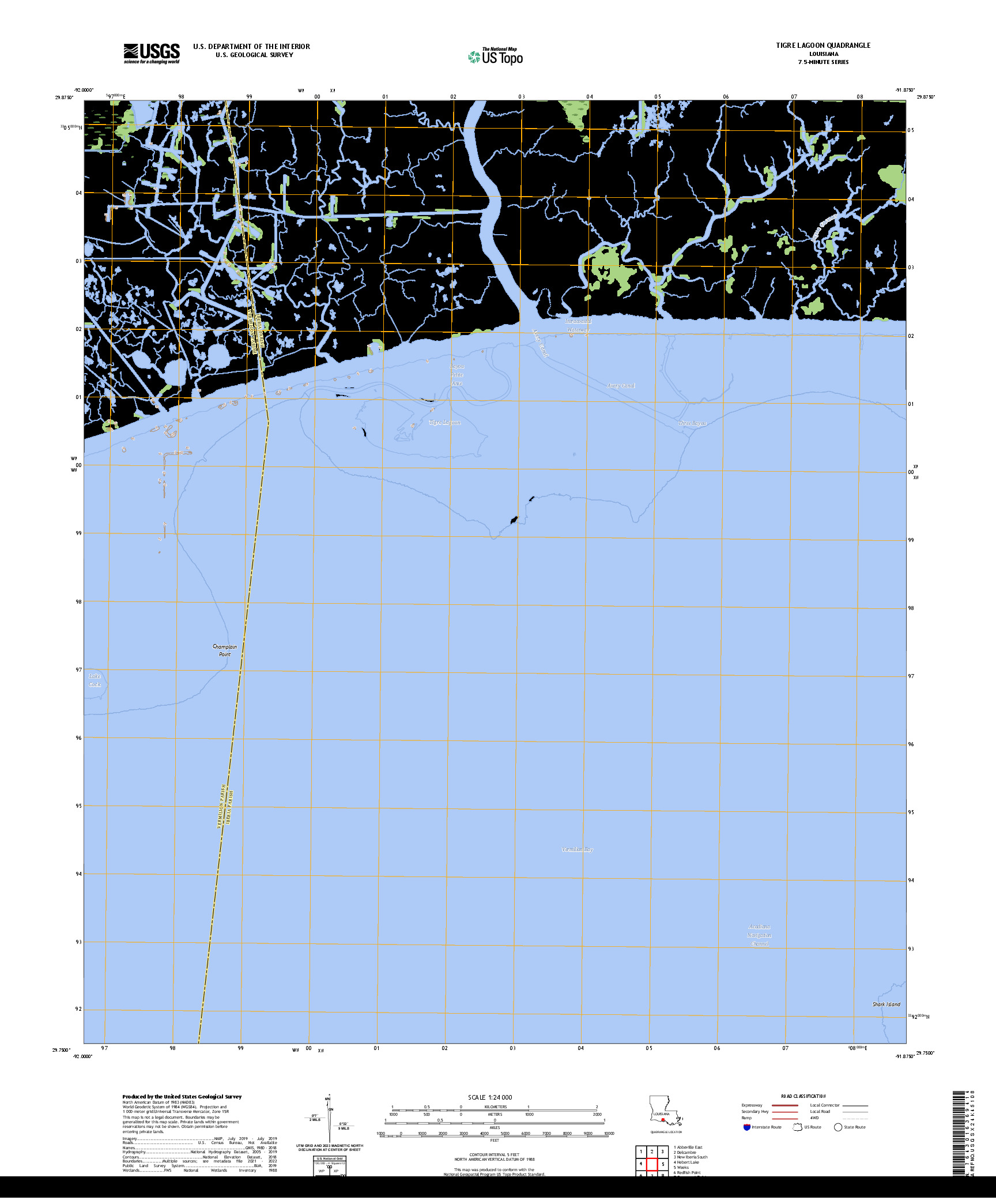 US TOPO 7.5-MINUTE MAP FOR TIGRE LAGOON, LA