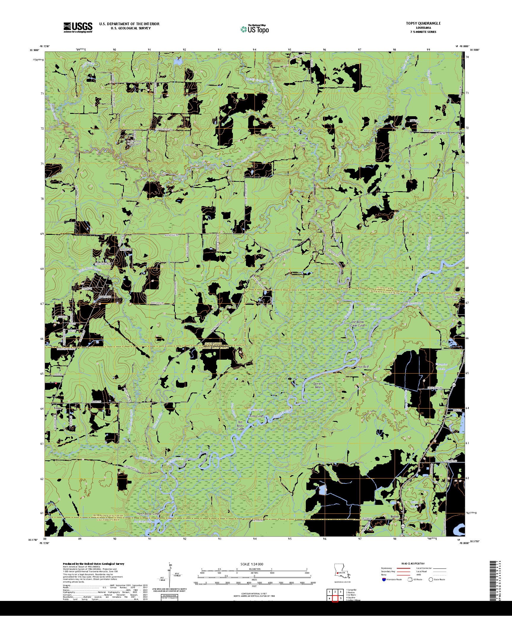 US TOPO 7.5-MINUTE MAP FOR TOPSY, LA