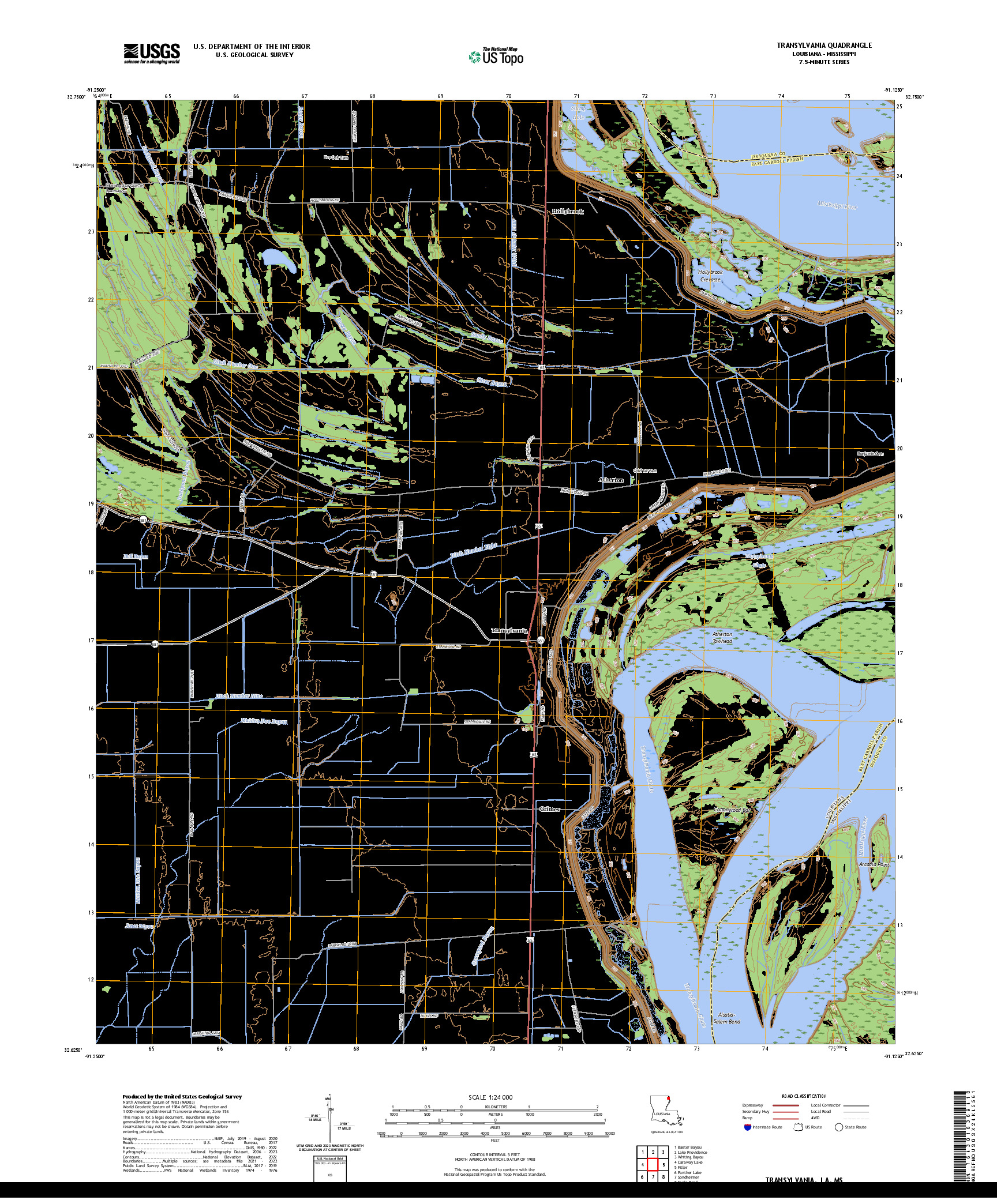 US TOPO 7.5-MINUTE MAP FOR TRANSYLVANIA, LA,MS