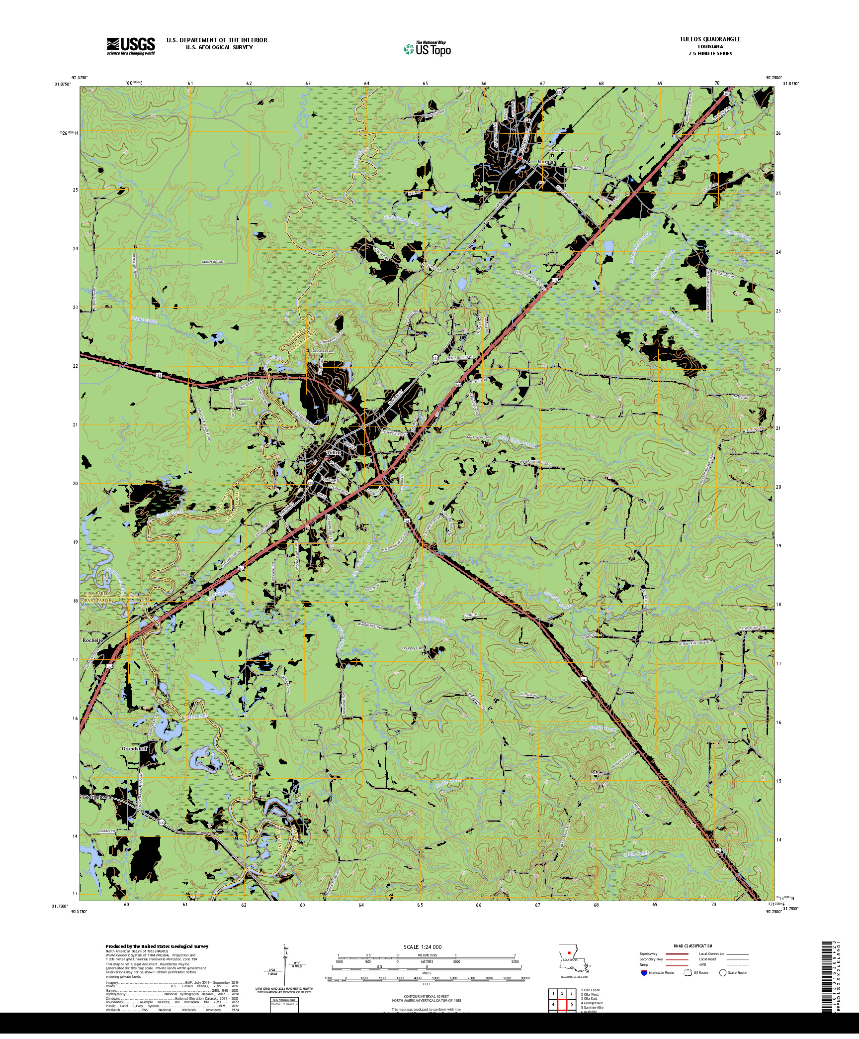 US TOPO 7.5-MINUTE MAP FOR TULLOS, LA
