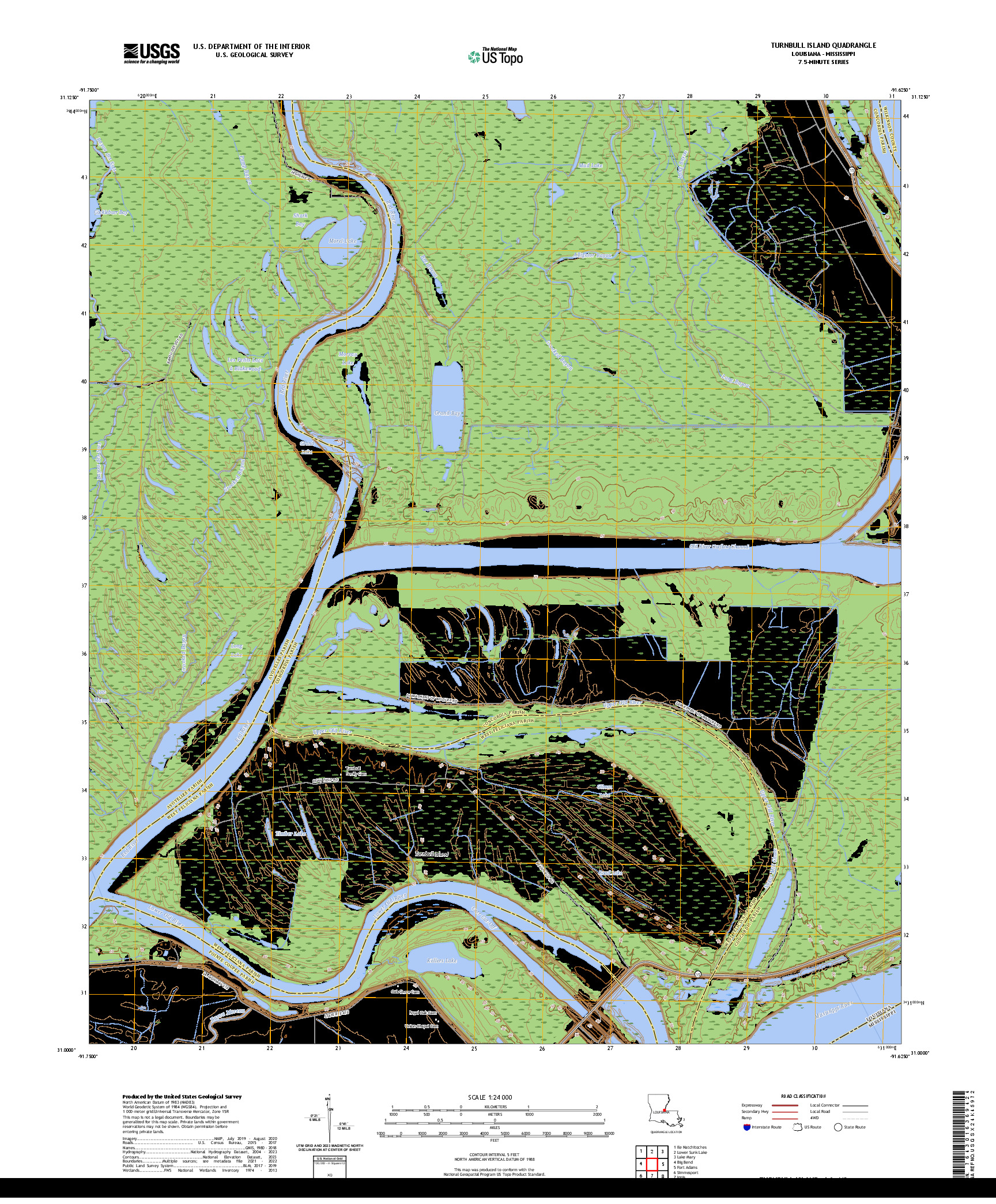 US TOPO 7.5-MINUTE MAP FOR TURNBULL ISLAND, LA,MS