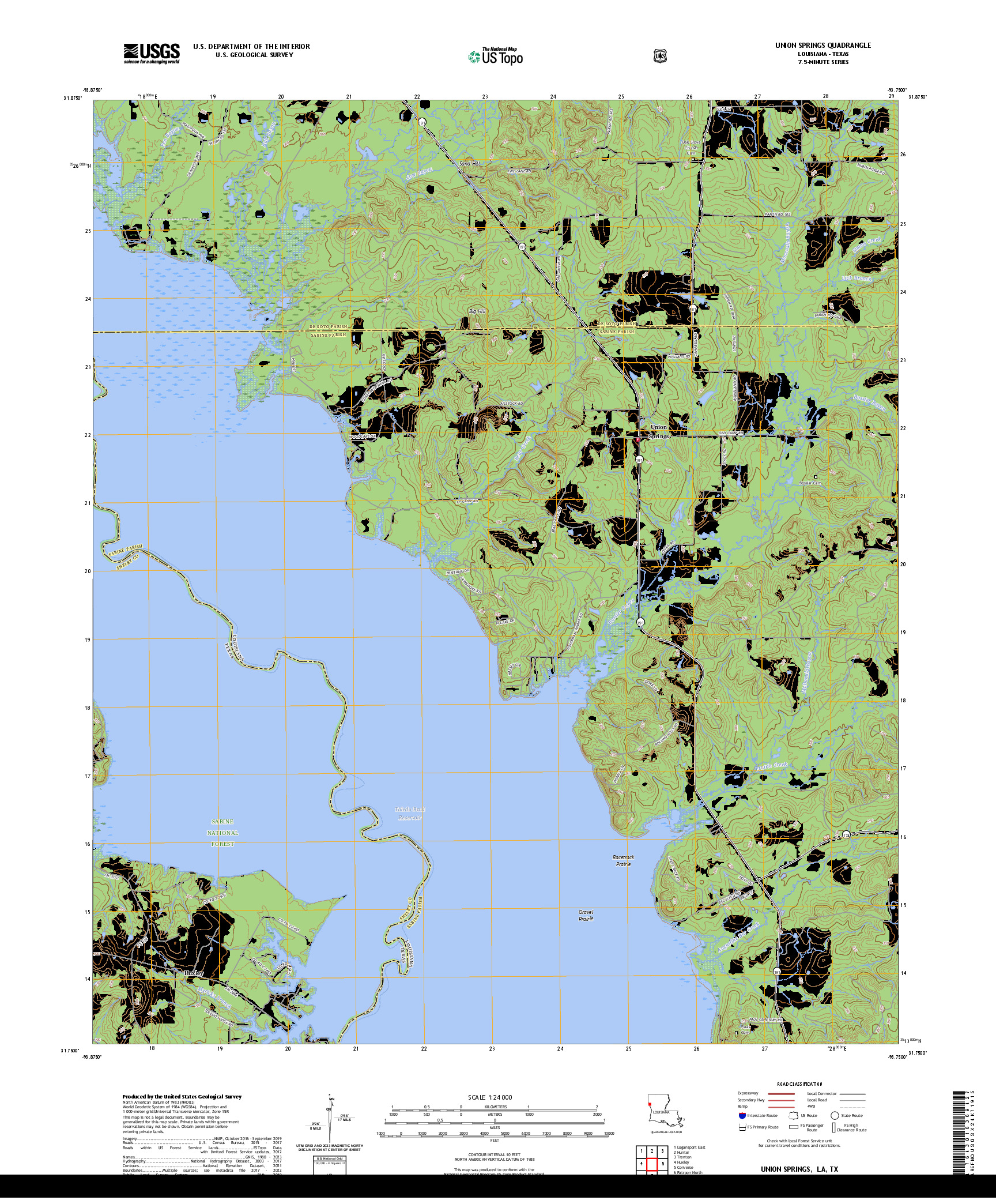 US TOPO 7.5-MINUTE MAP FOR UNION SPRINGS, LA,TX