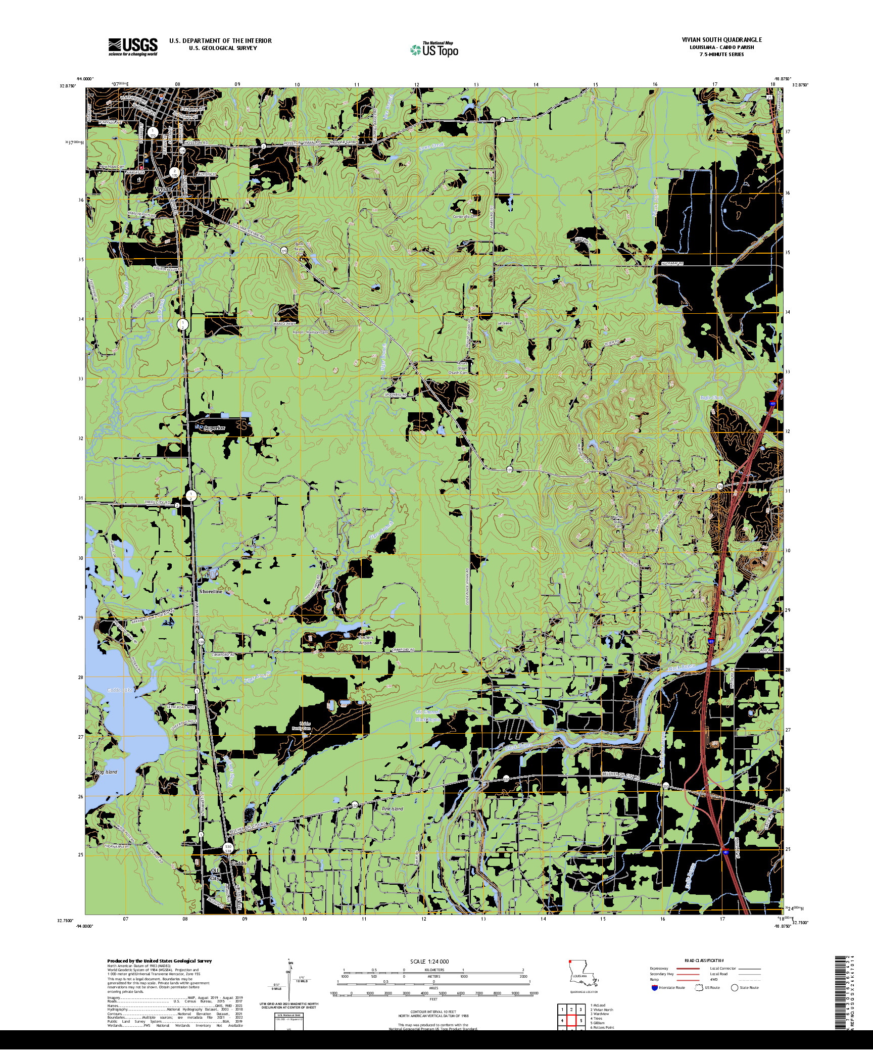 US TOPO 7.5-MINUTE MAP FOR VIVIAN SOUTH, LA