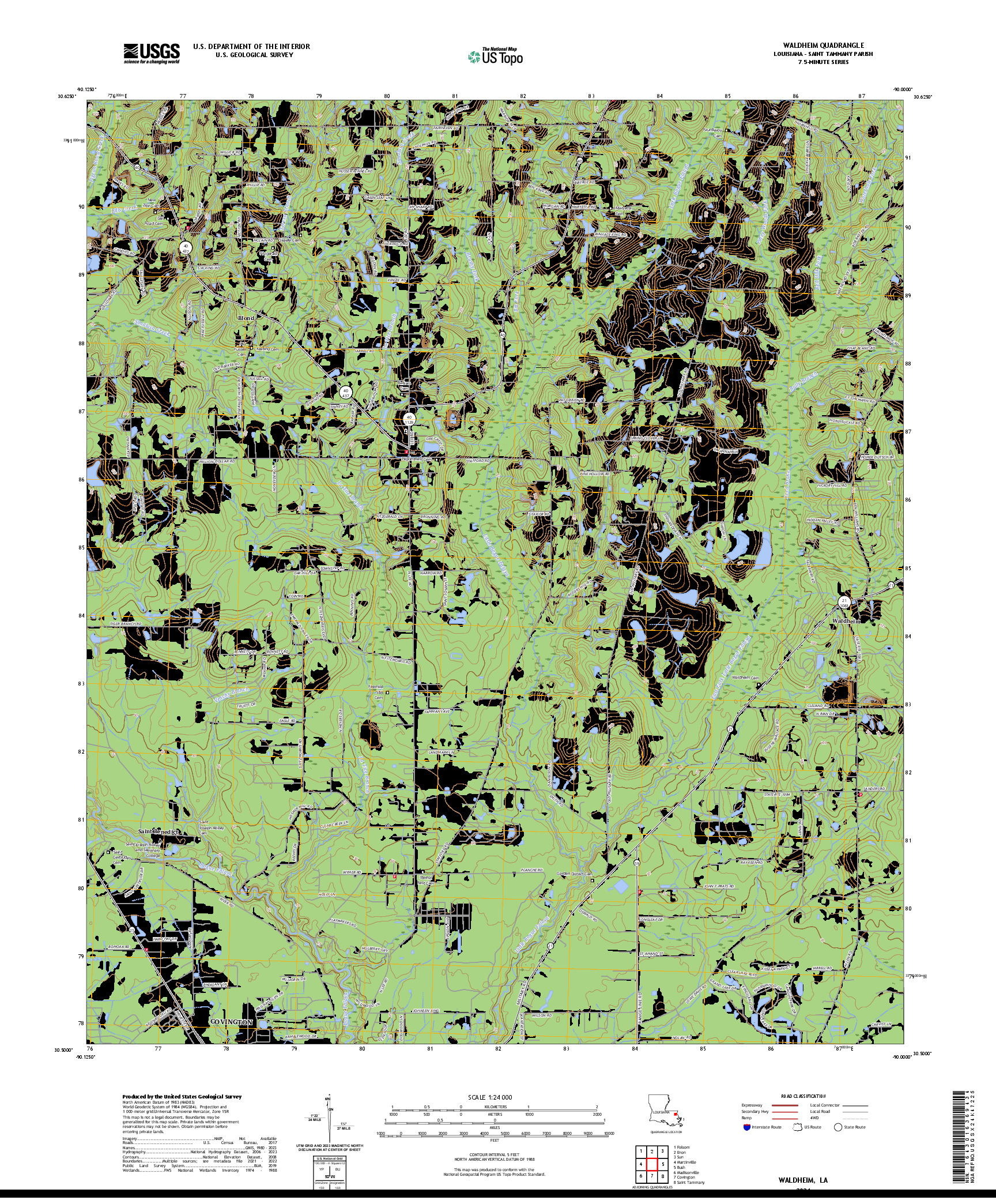 US TOPO 7.5-MINUTE MAP FOR WALDHEIM, LA