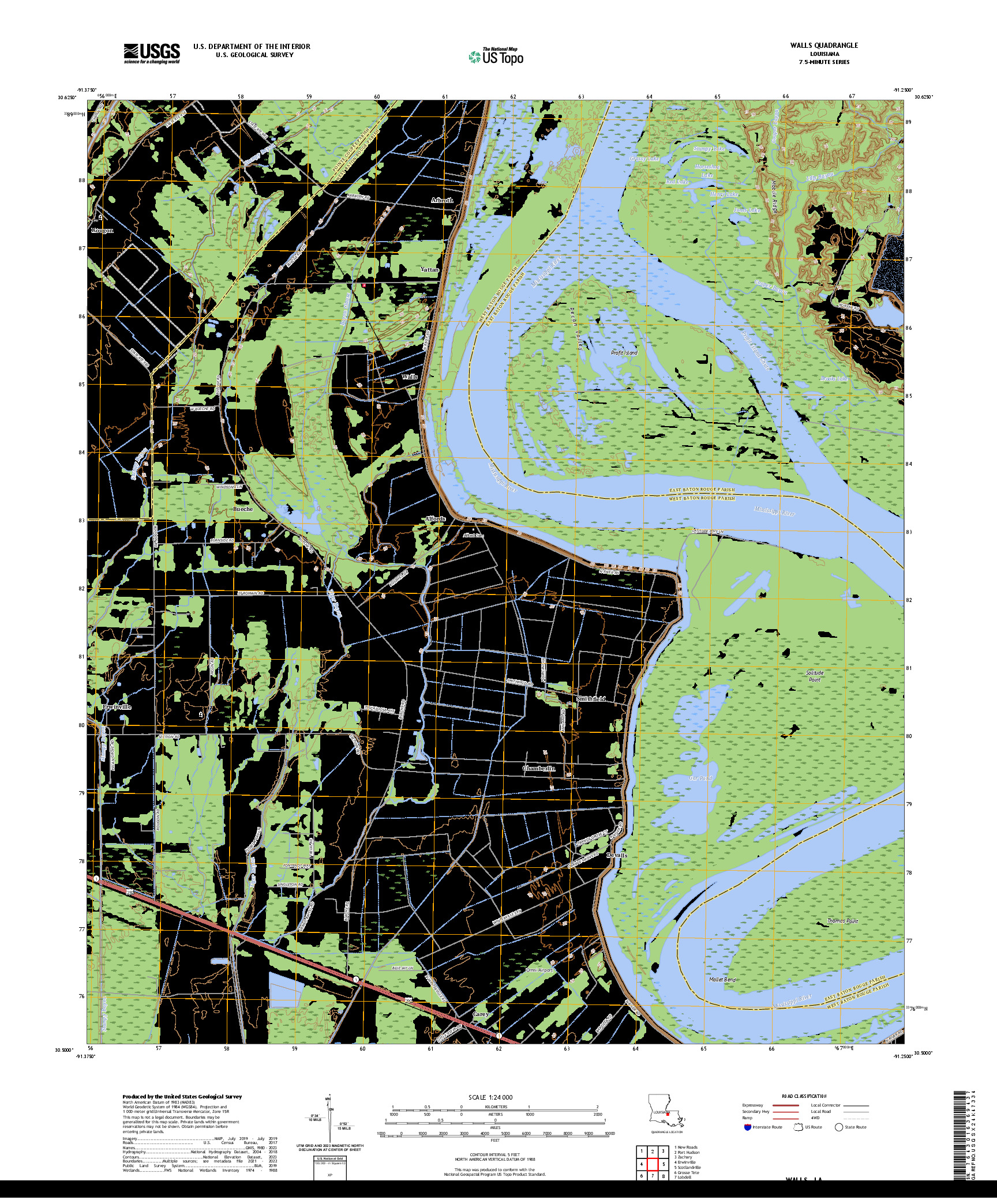 US TOPO 7.5-MINUTE MAP FOR WALLS, LA