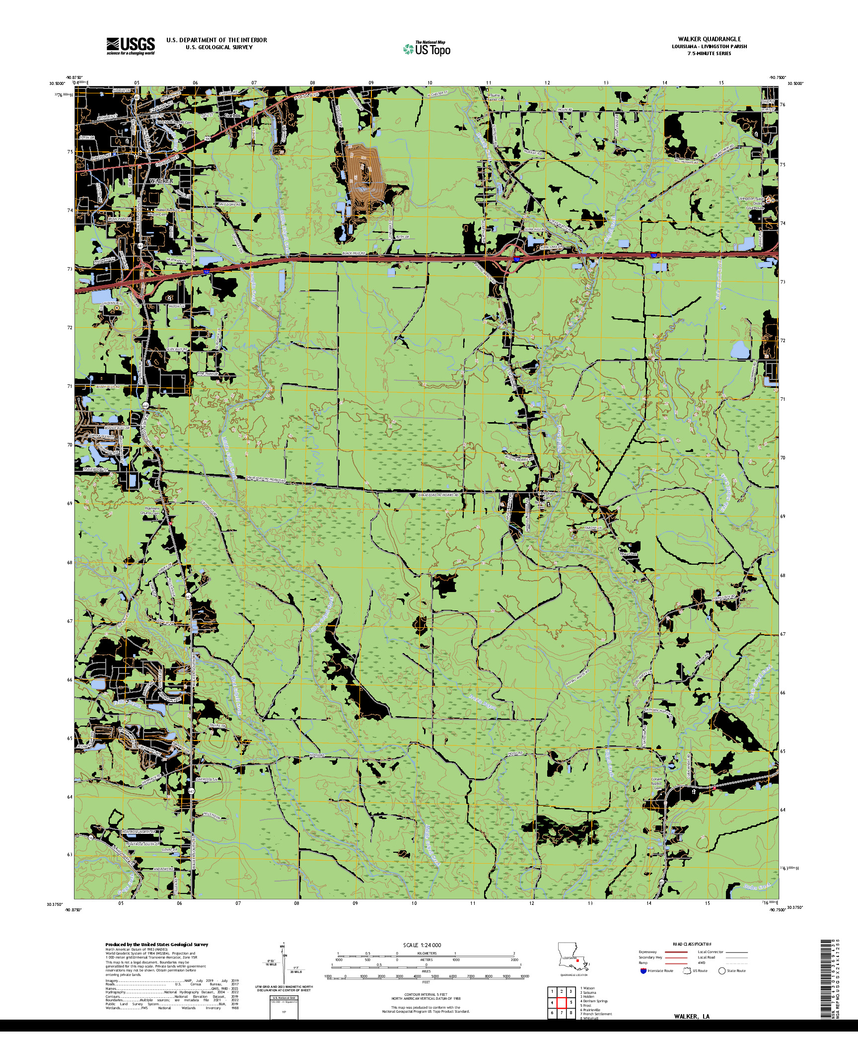 US TOPO 7.5-MINUTE MAP FOR WALKER, LA